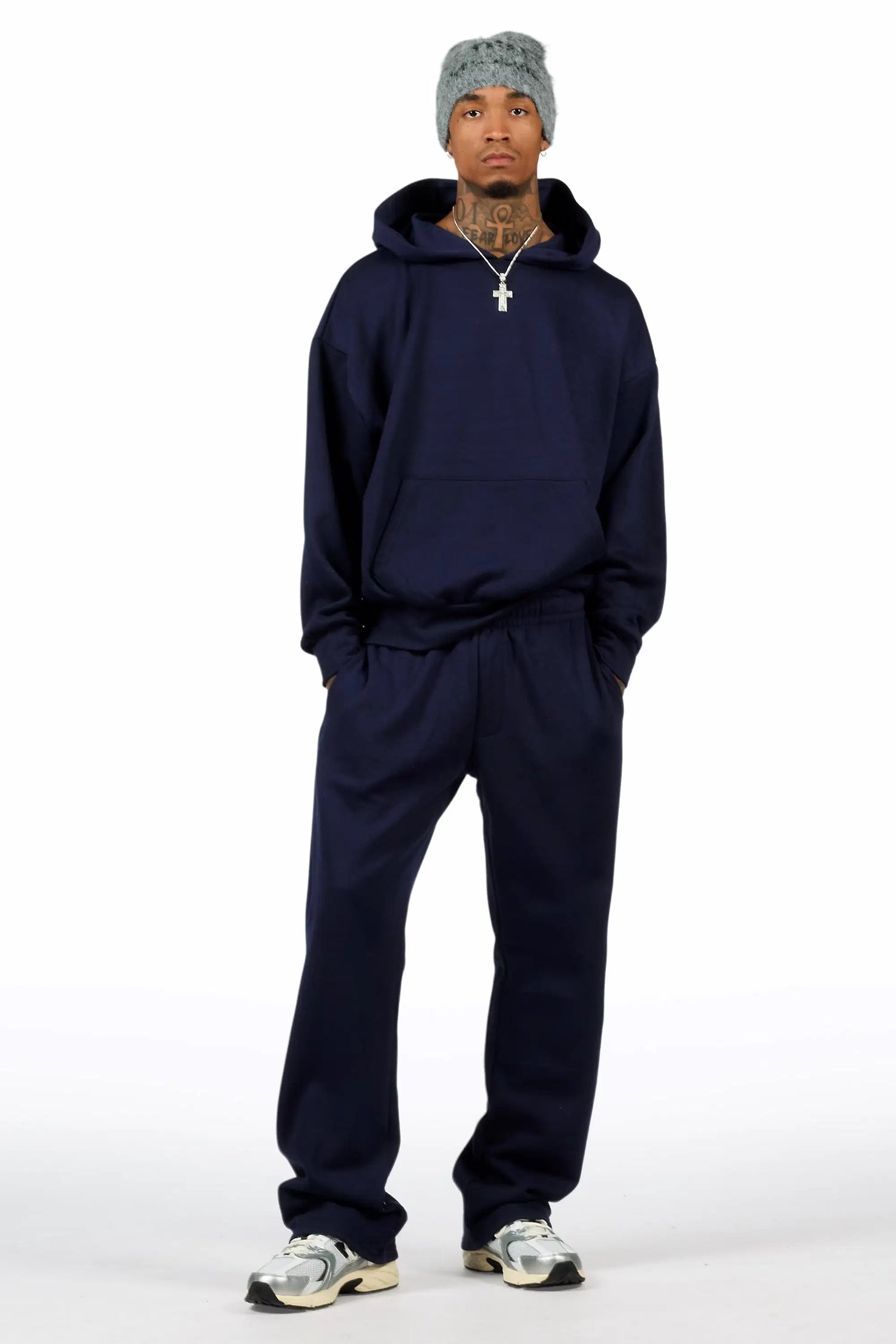 Basic Navy Hoodie Relaxed Track Set