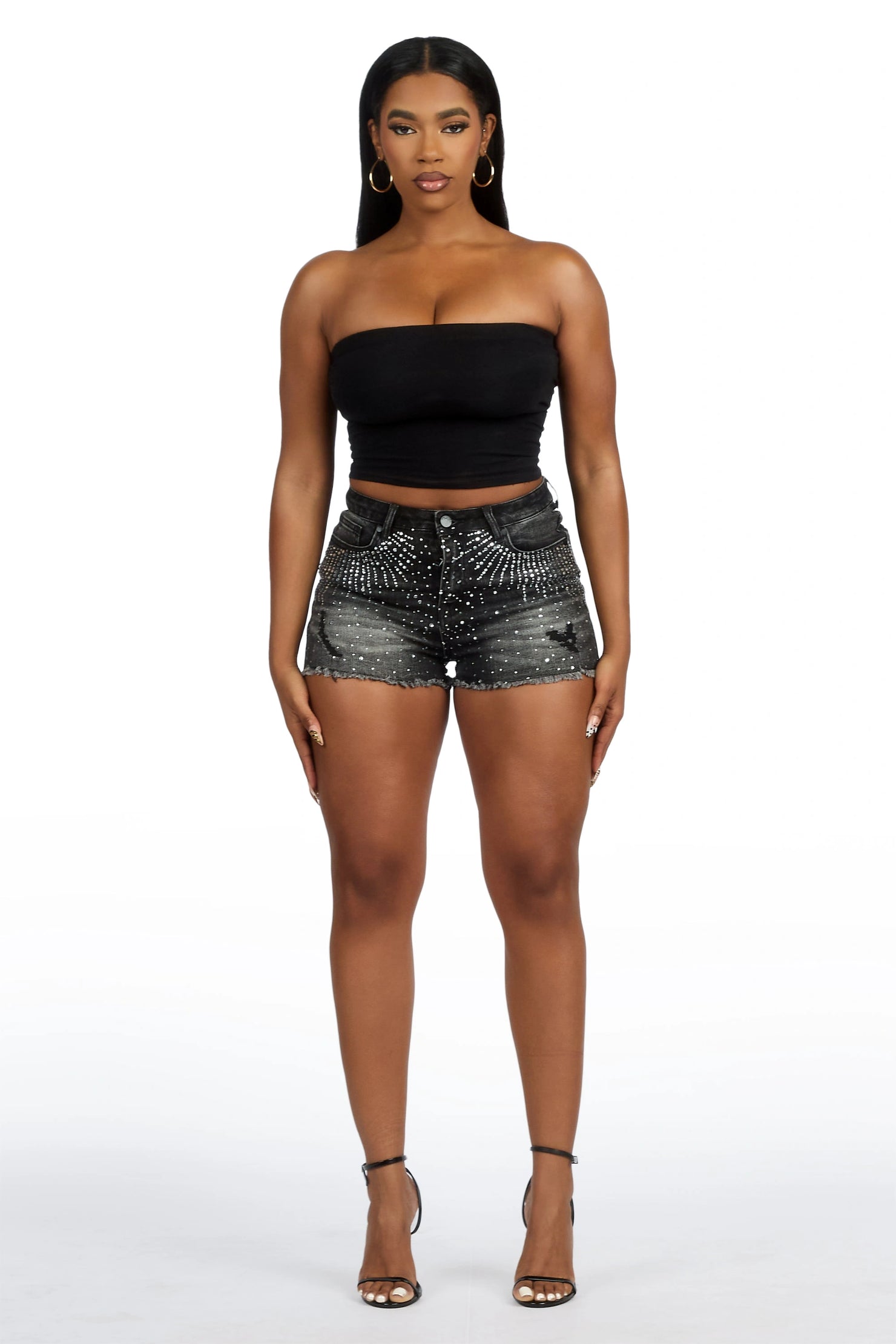 Ashela Black Rhinestone Booty Short