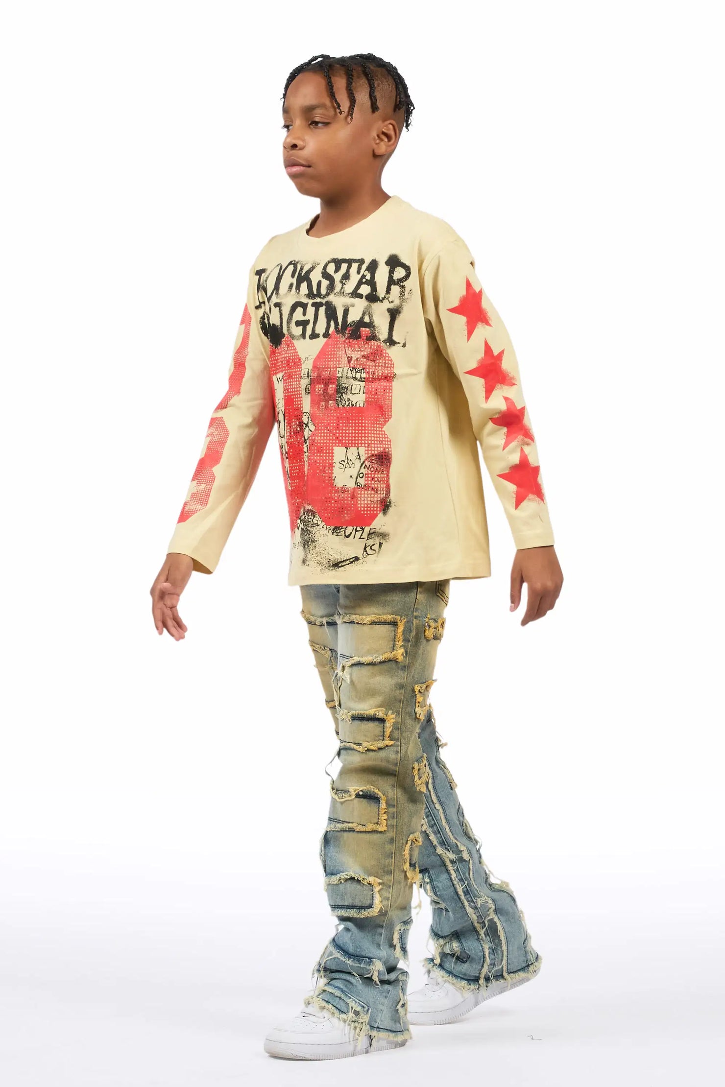 Boys Shake Tint Light Blue Stacked Flare Jean