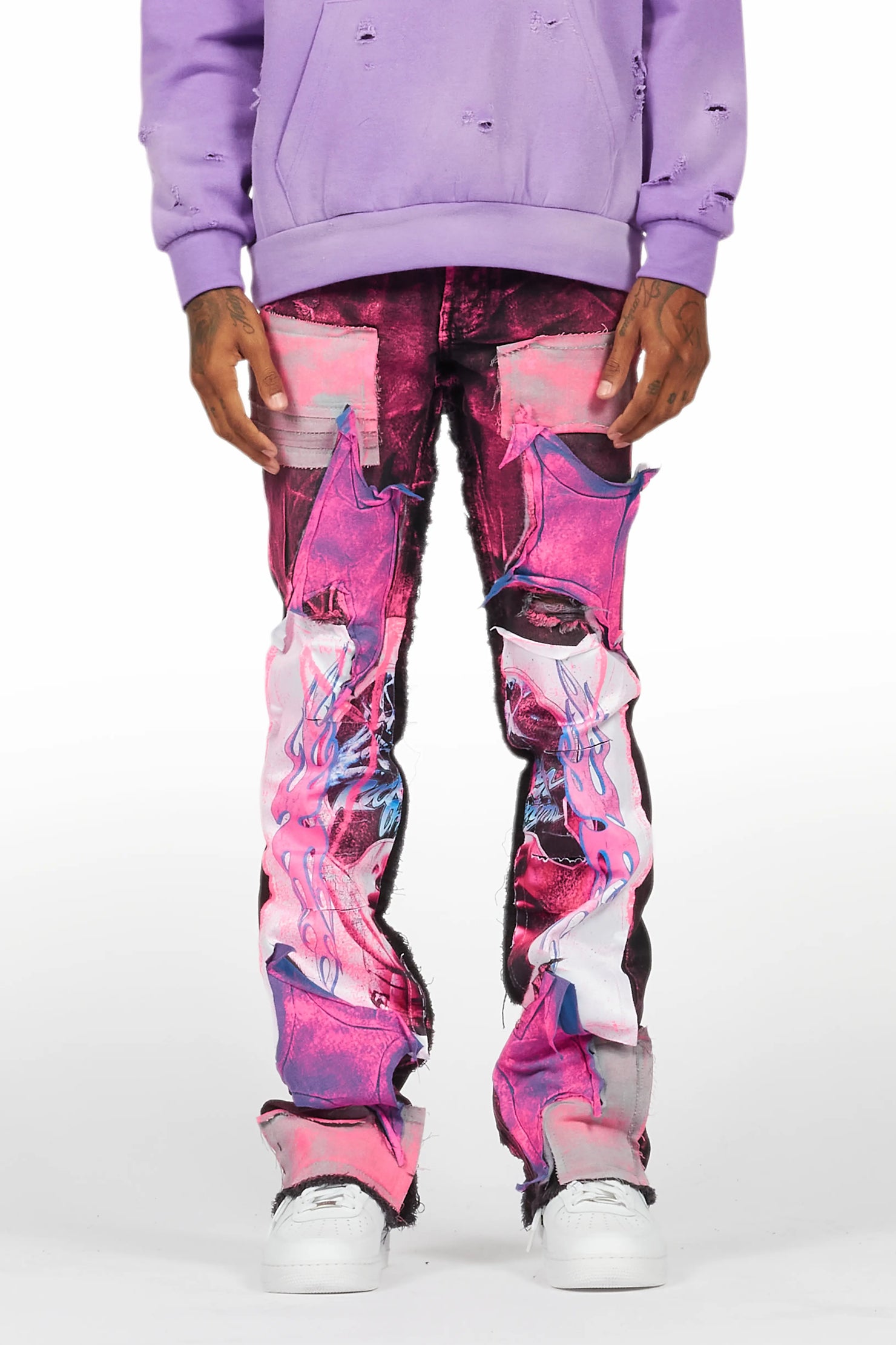 Helki Black/Pink Roller Paint Stacked Flare Jean