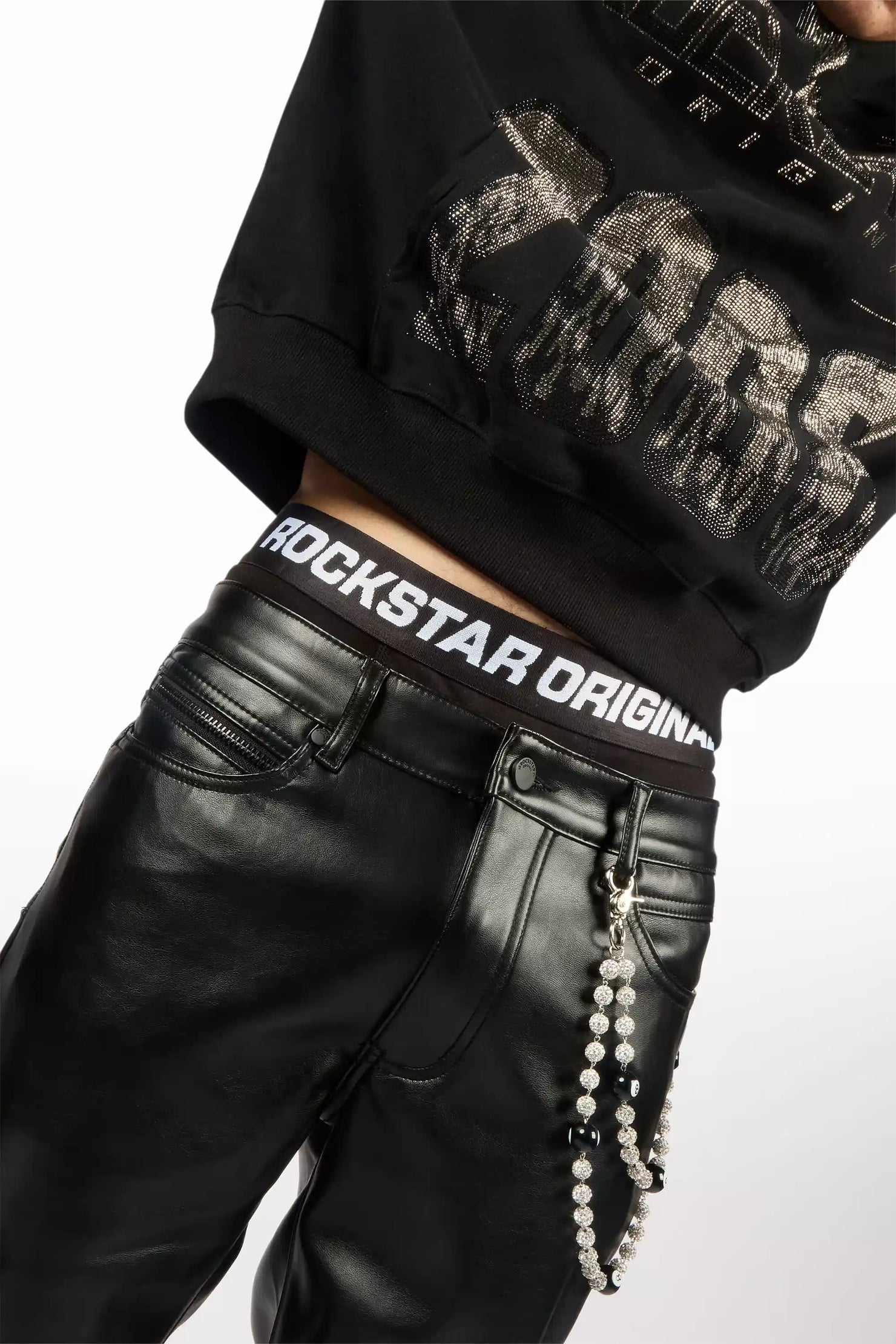 Ricky Black Super Stacked Faux Leather Pant