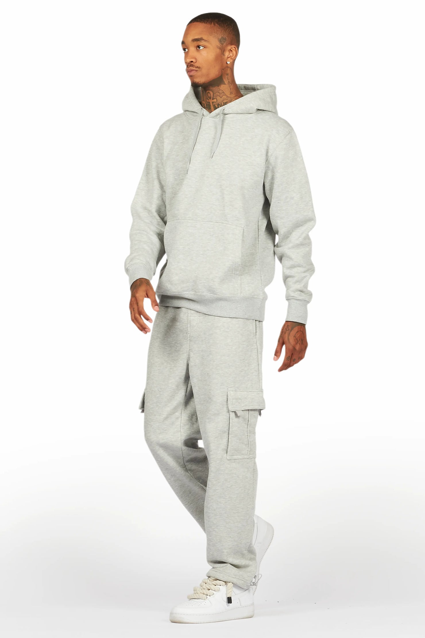 Basic Heather Grey Hoodie/Cargo Sweat Pant Set