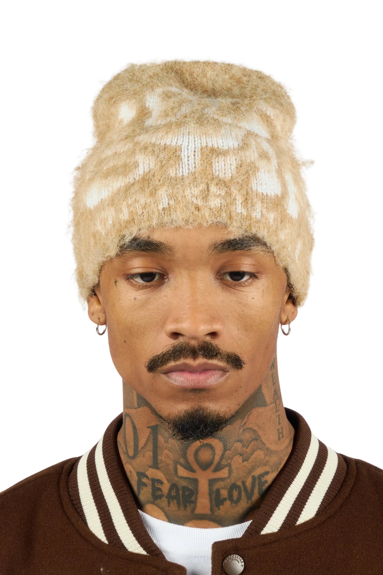 Warblen Beige Knitted Mohair Beanie