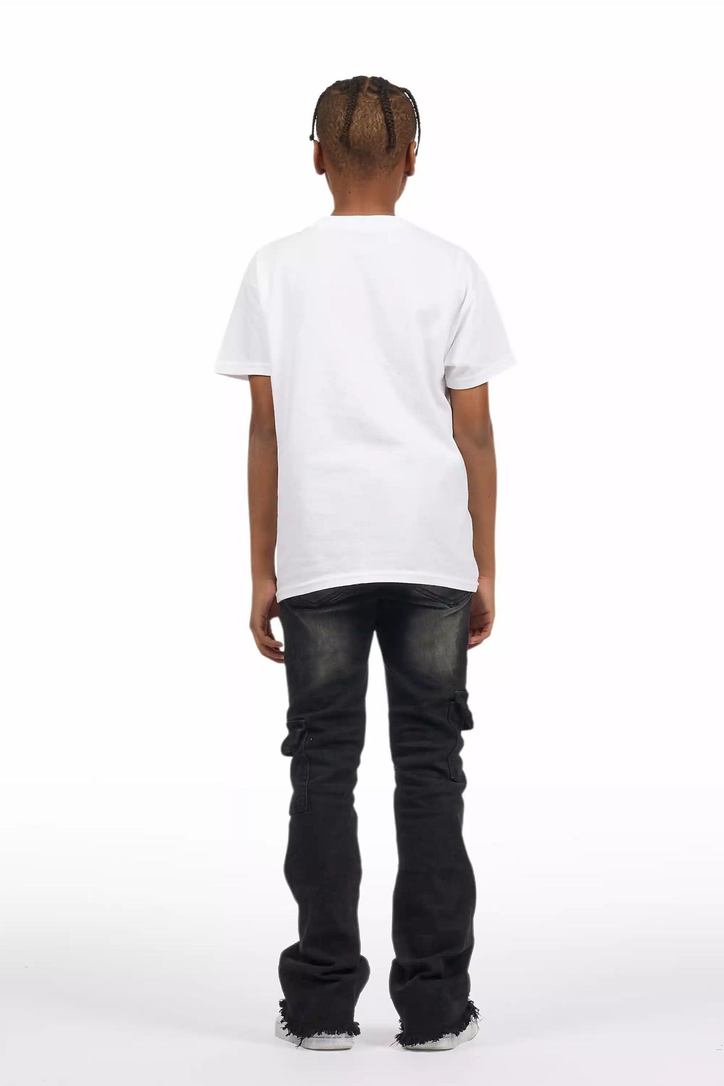 Boys Kade jet Black Stacked Flare Jean