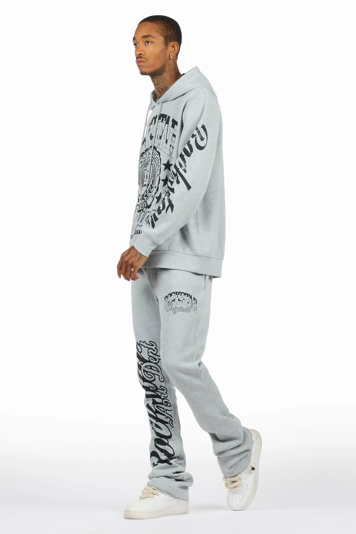 Blazon Heather Grey Hoodie/Stacked Pant Track Set
