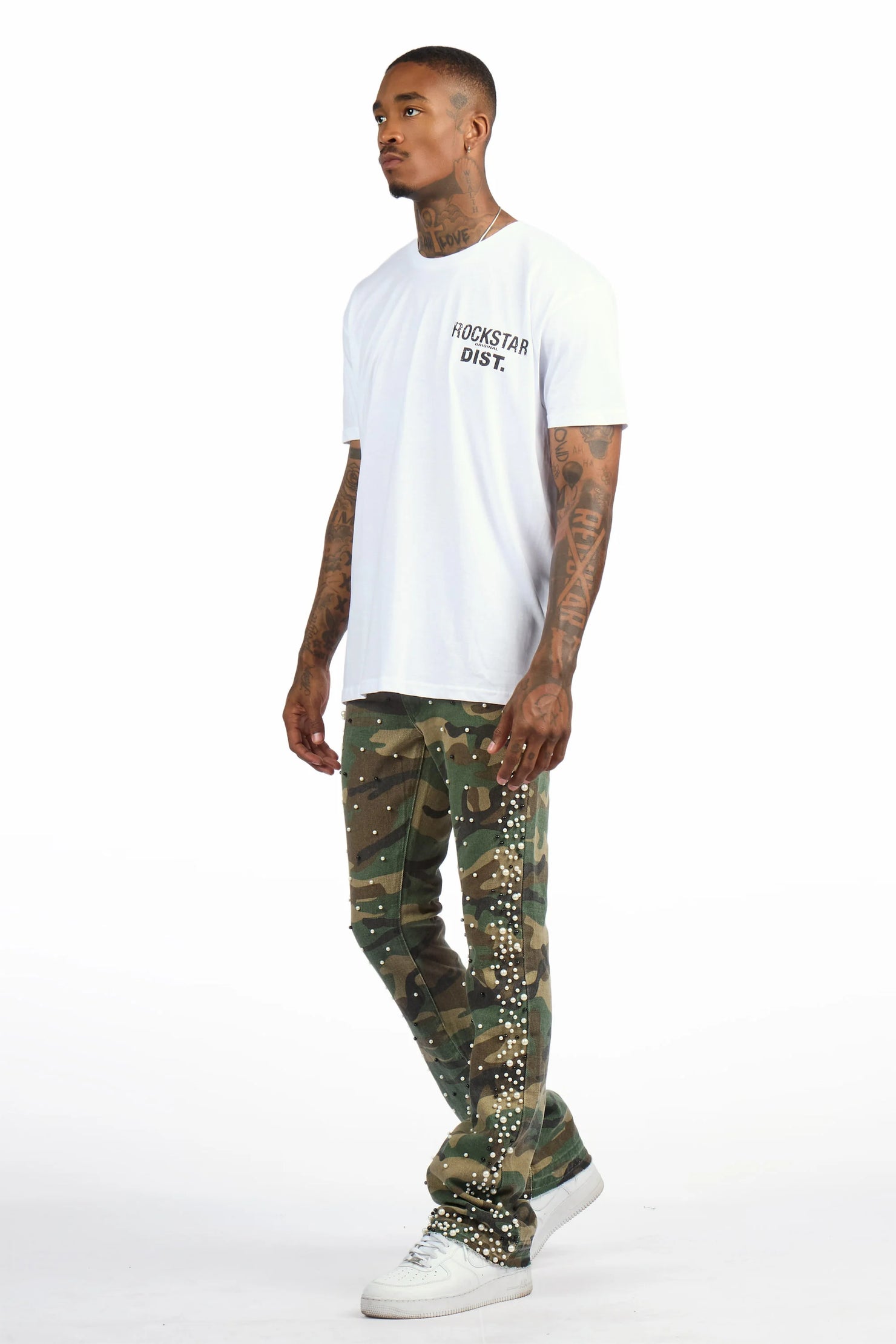 Warren Faded Camo Pearl Stacked Flare Jean