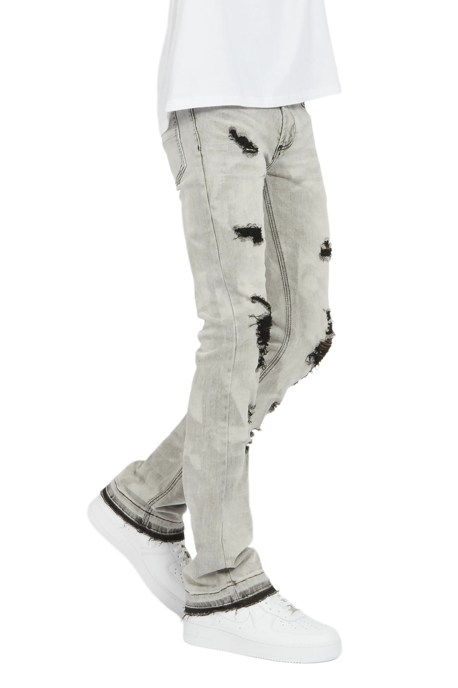 Florence Light Grey Stacked Flare Jean