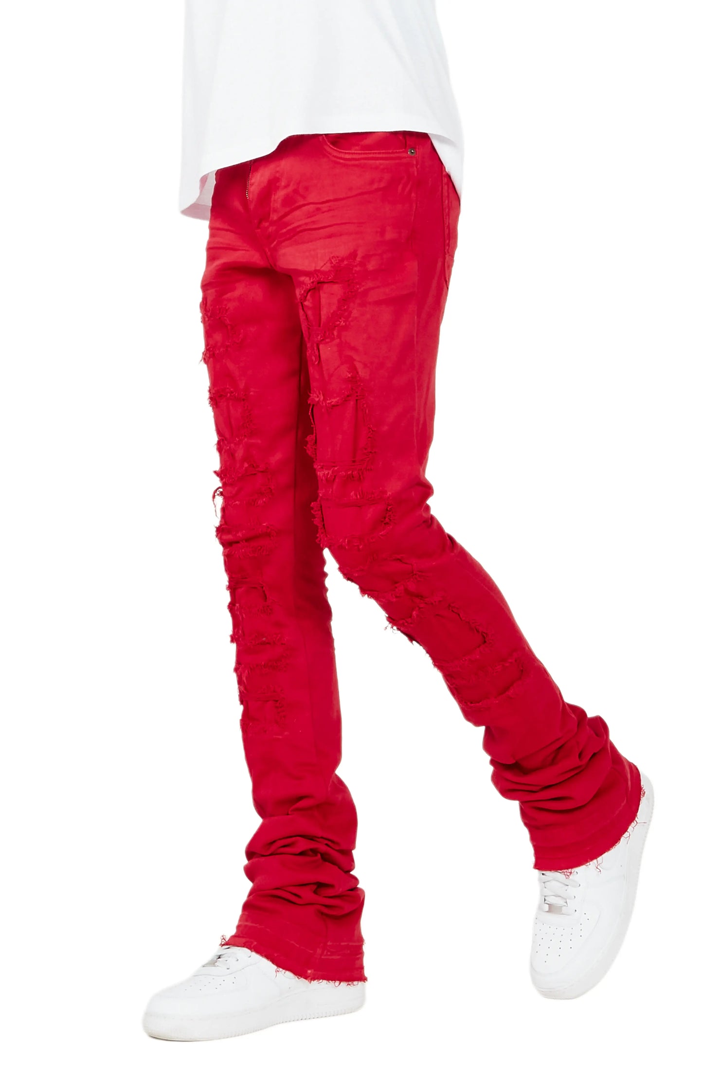 Badal Red Super Stacked Flare Jean