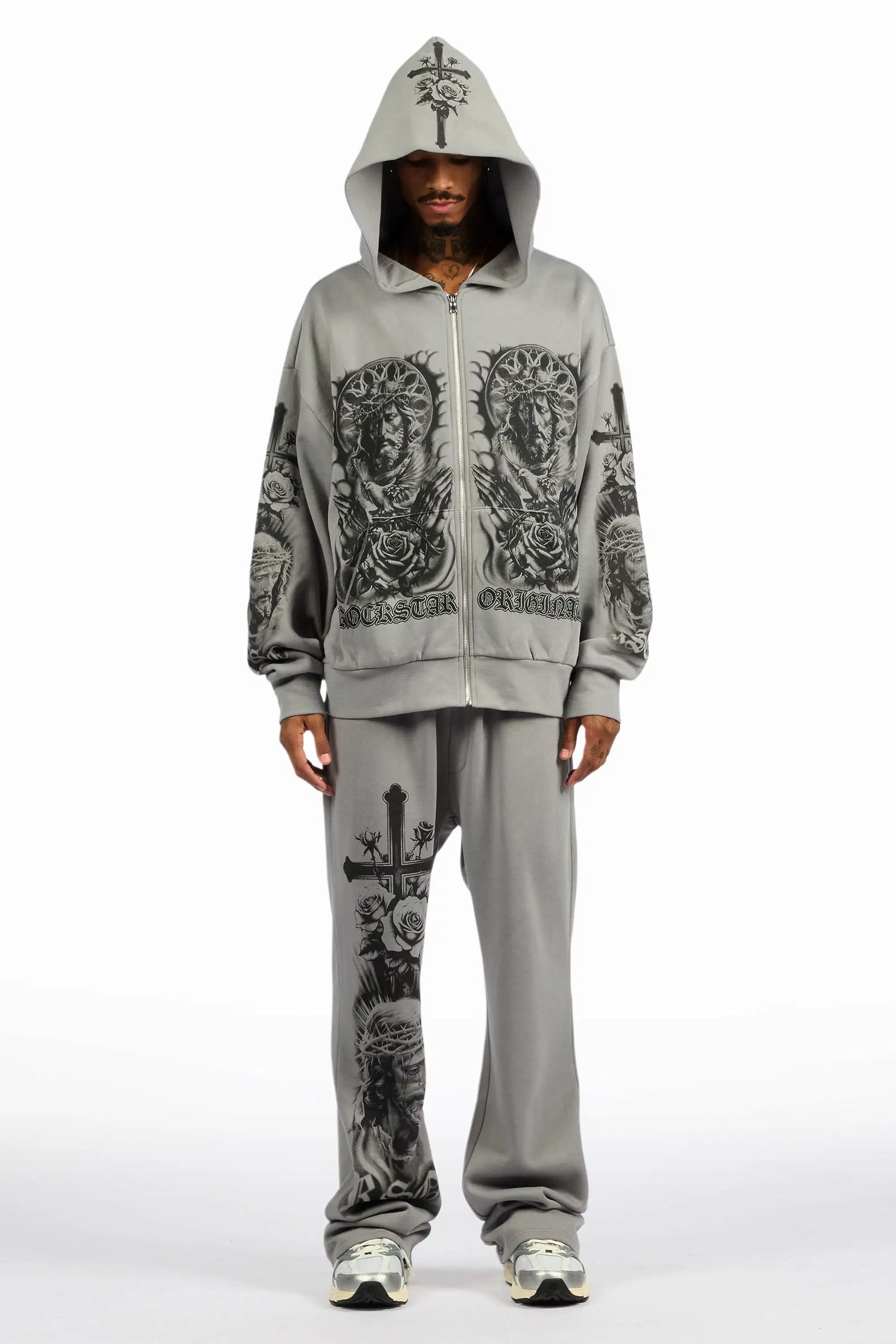 Blasted Grey Hoodie/Baggy Pant Track Set