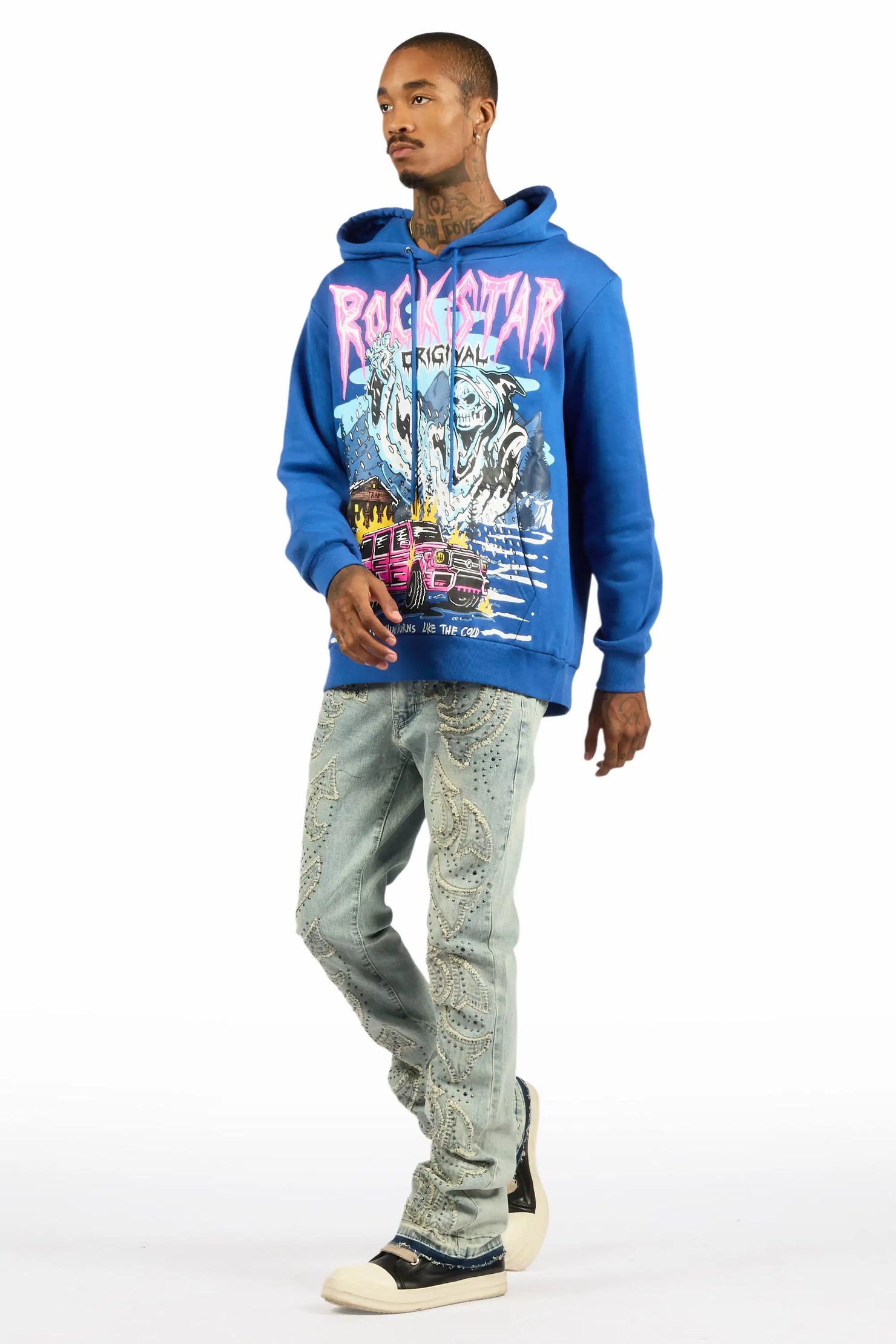 Westy Studded Light Blue Stacked Flare Jean