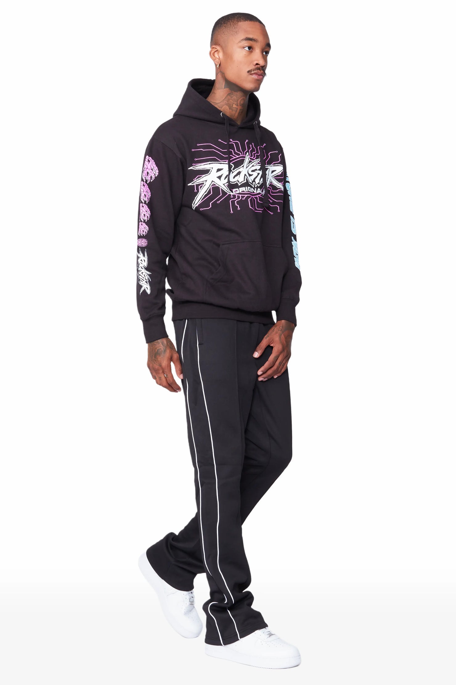 Race Black Hoodie Stacked Flare Track Set