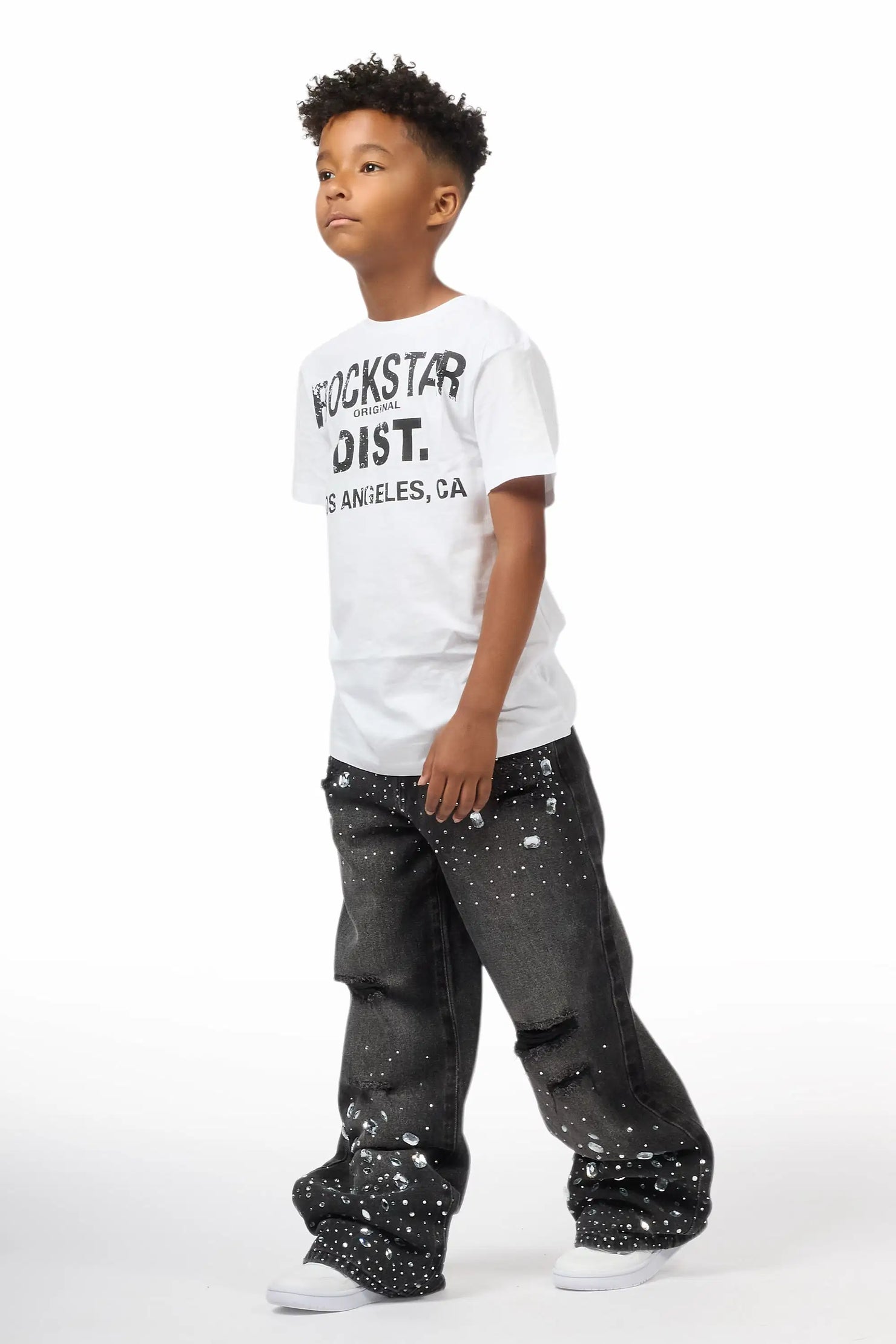 Boys Glanz Rhinestone Dark Grey Baggy Fit Jean