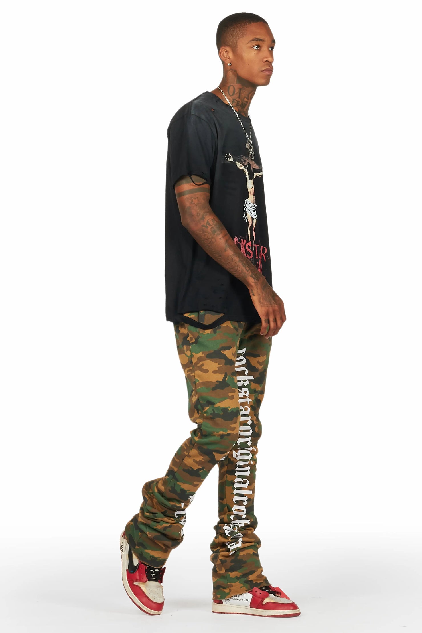 Callie Faded Camo Super Stacked Flare Pants