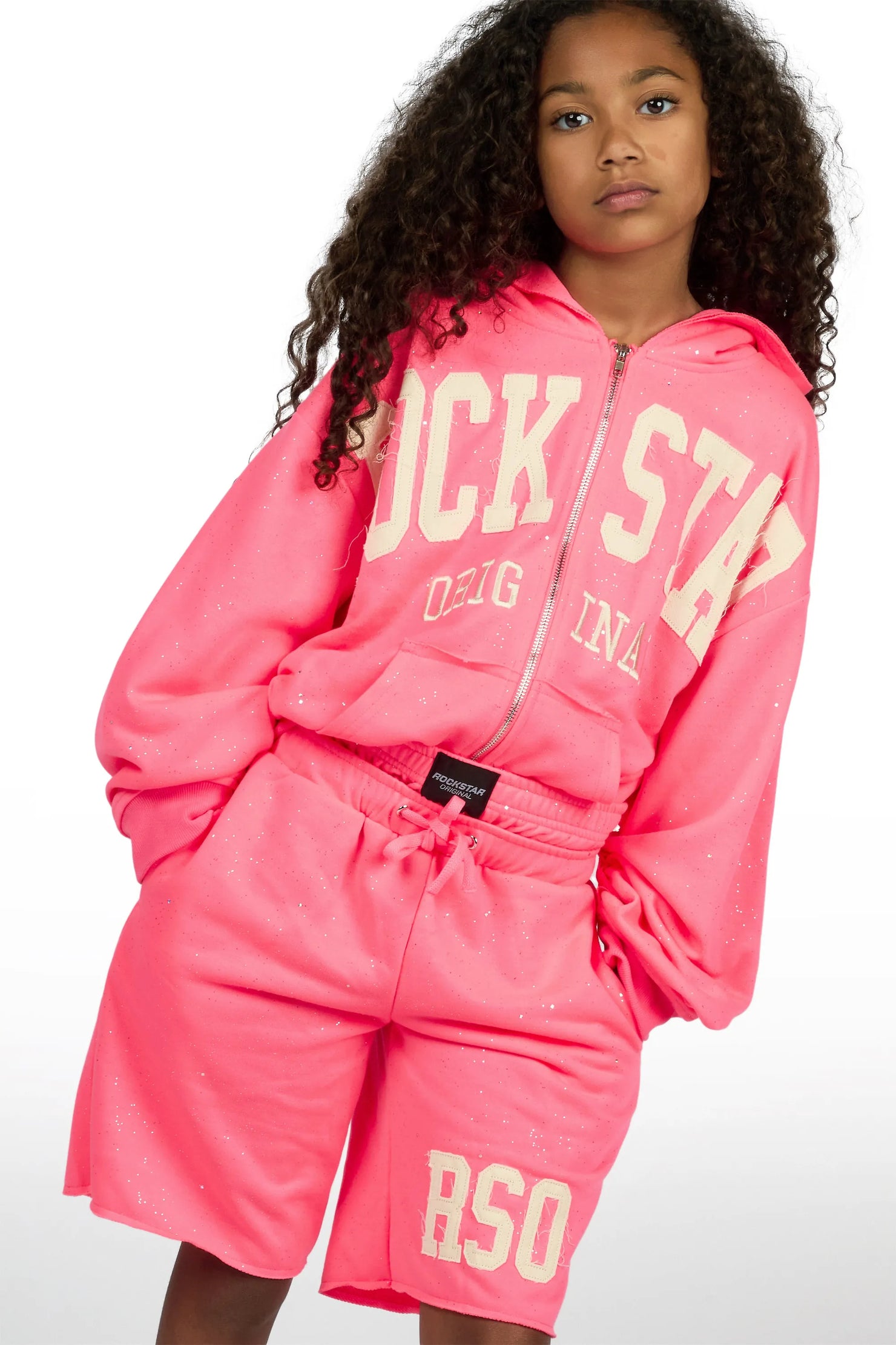Girls Akilana Pink Hoodie Double Waisted Short Set