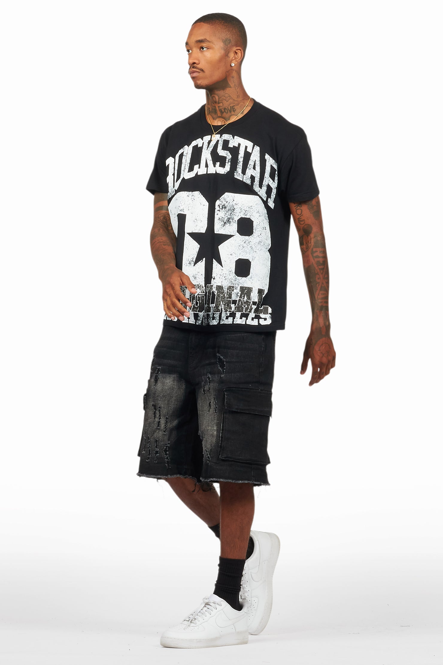 Kalix Black T-Shirt/Denim Short Set