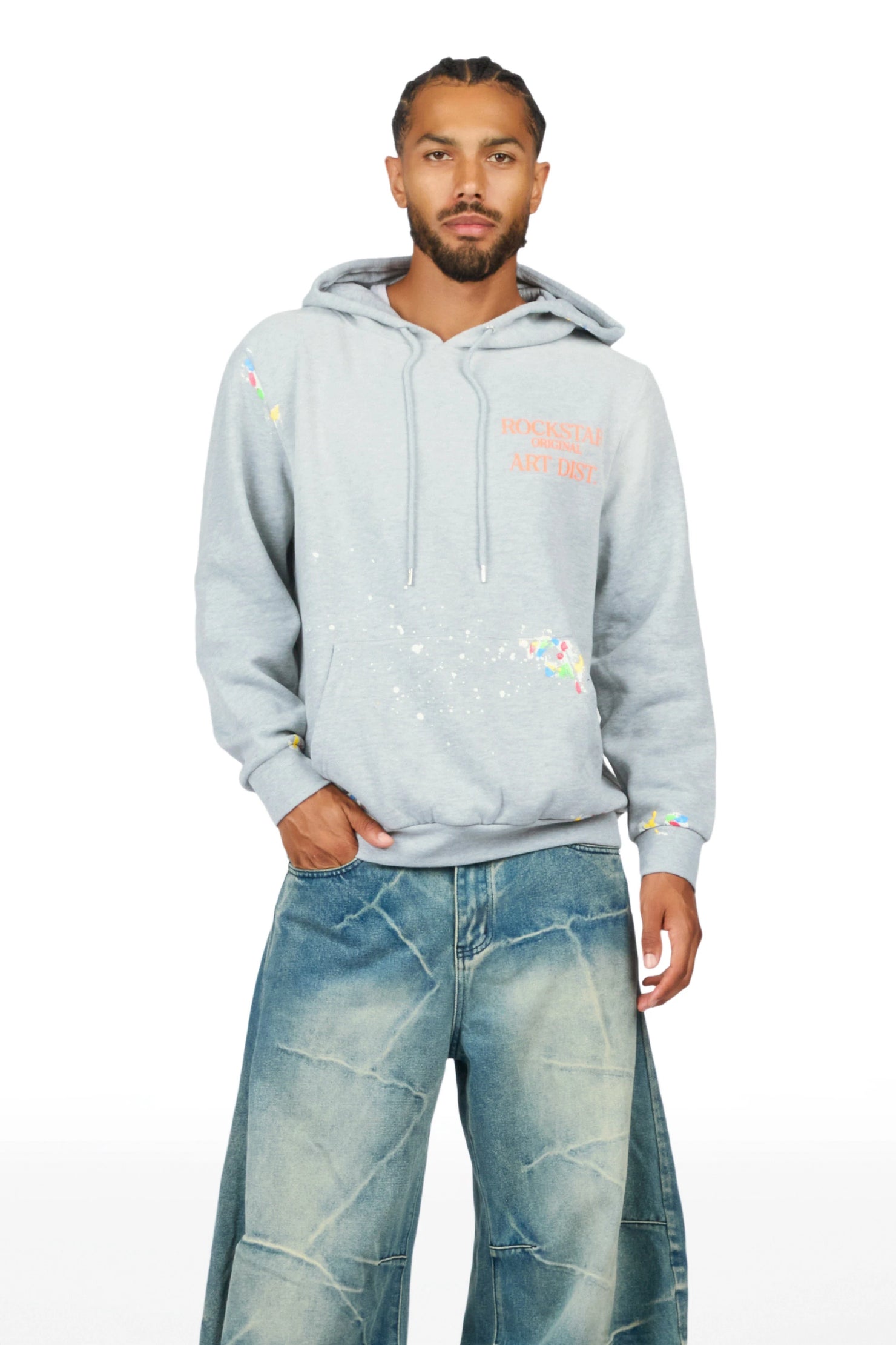 Rockstar Art Dist. Grey/Orange Graphic Hoodie