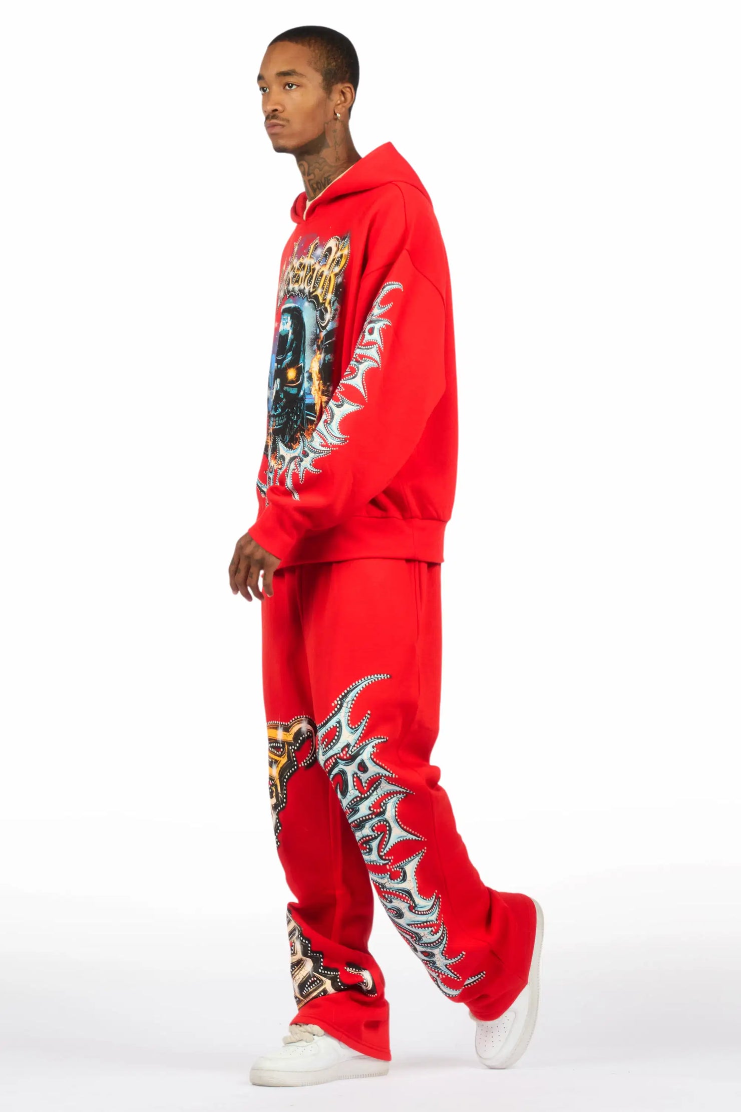 Mesin Red Hoodie/Baggy Pant Track Set