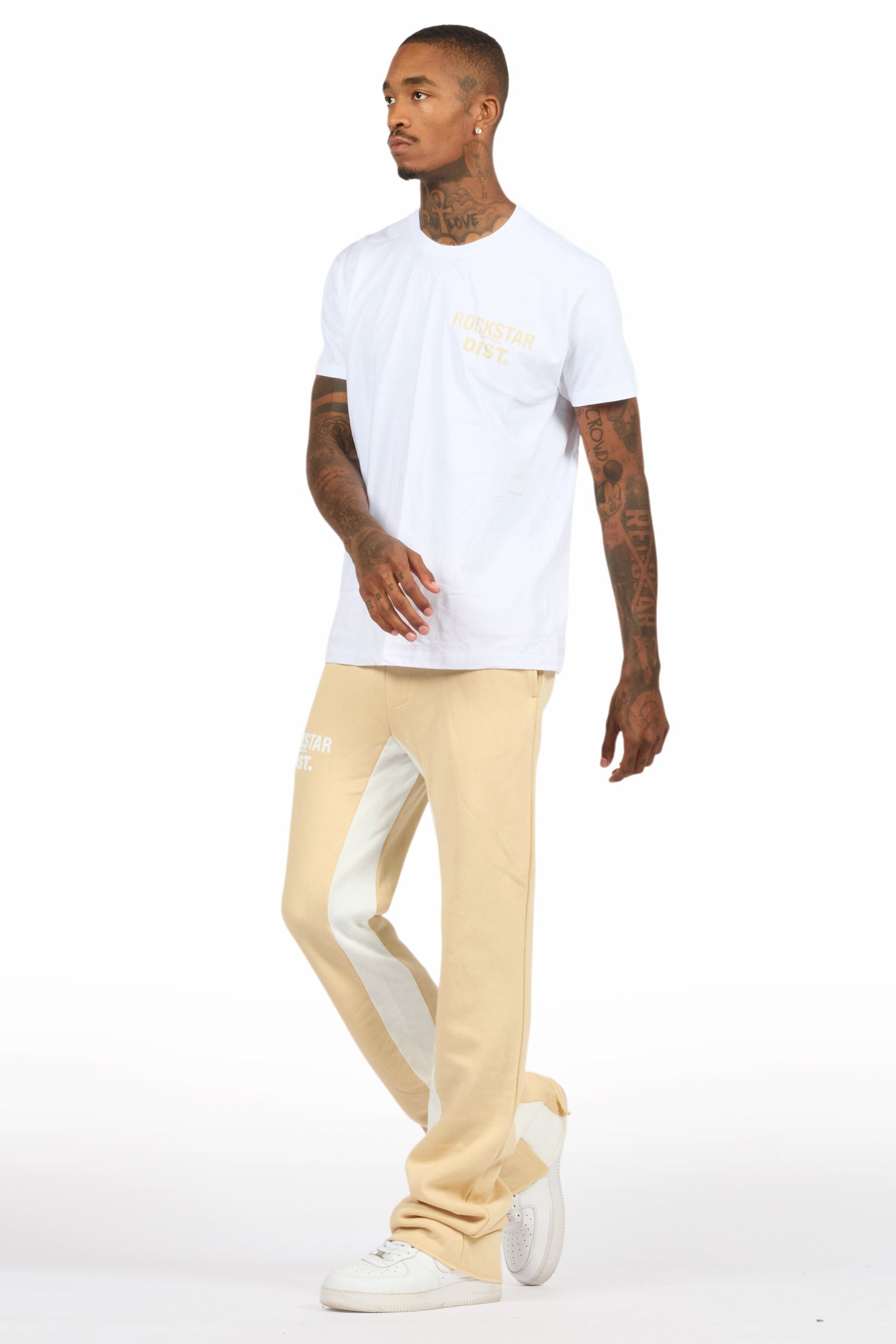 Lake White/Beige T-Shirt/Stacked Baggy Track Pant Set