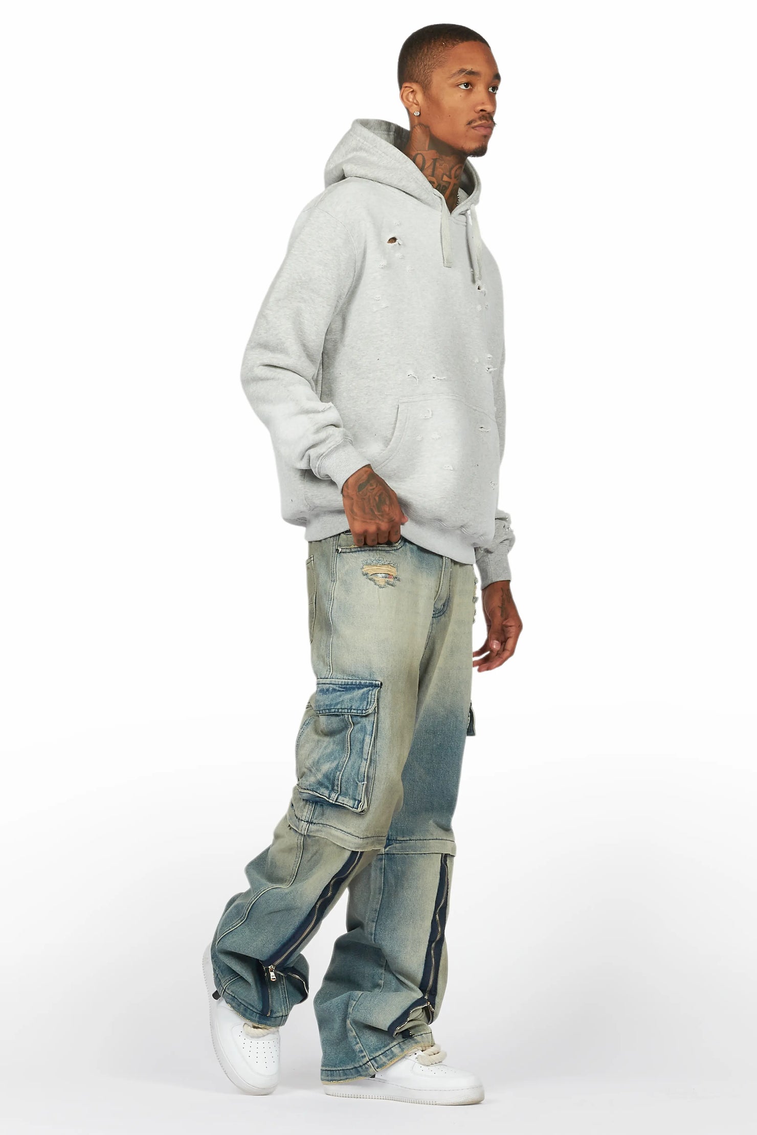 Baki Heather Grey Distressed Hoodie