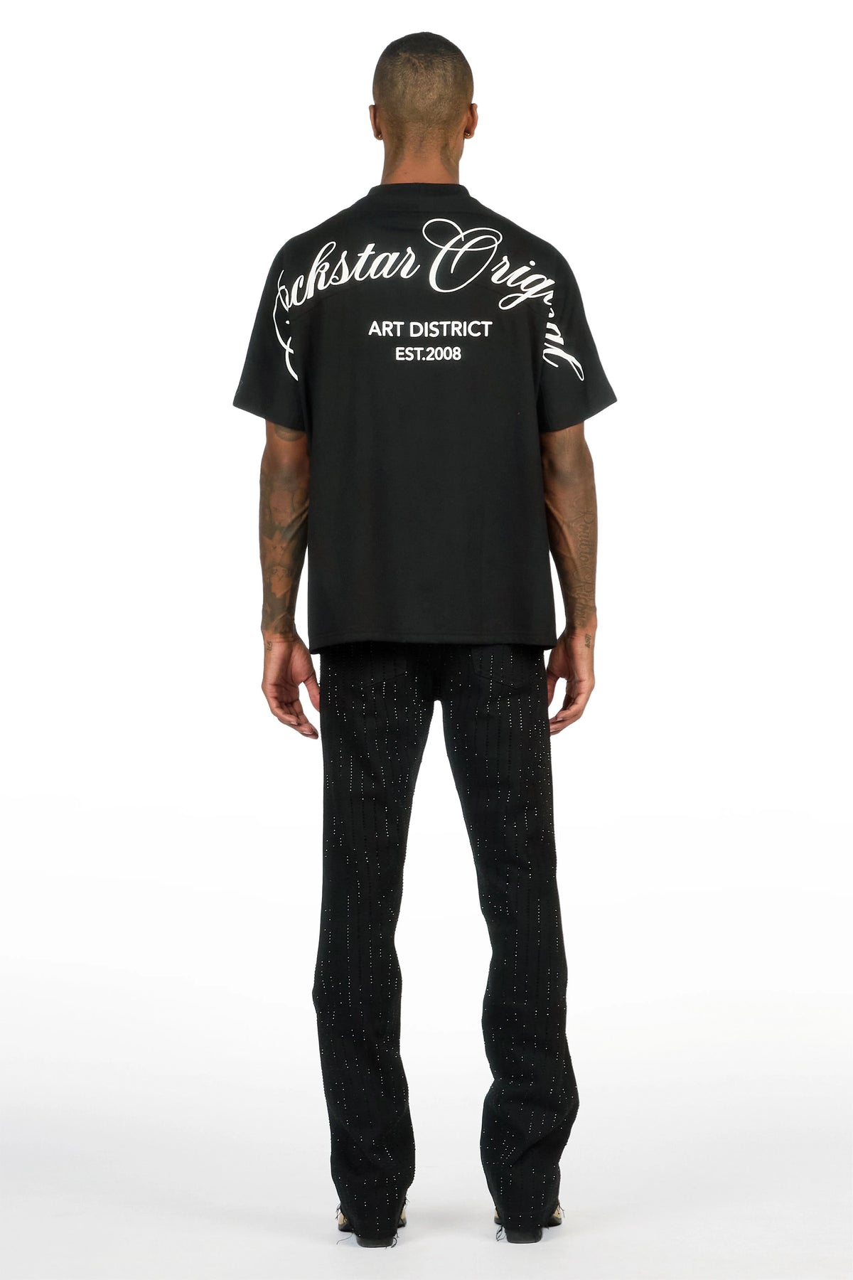 Mori Black Rhinestone Stacked Flare Jean