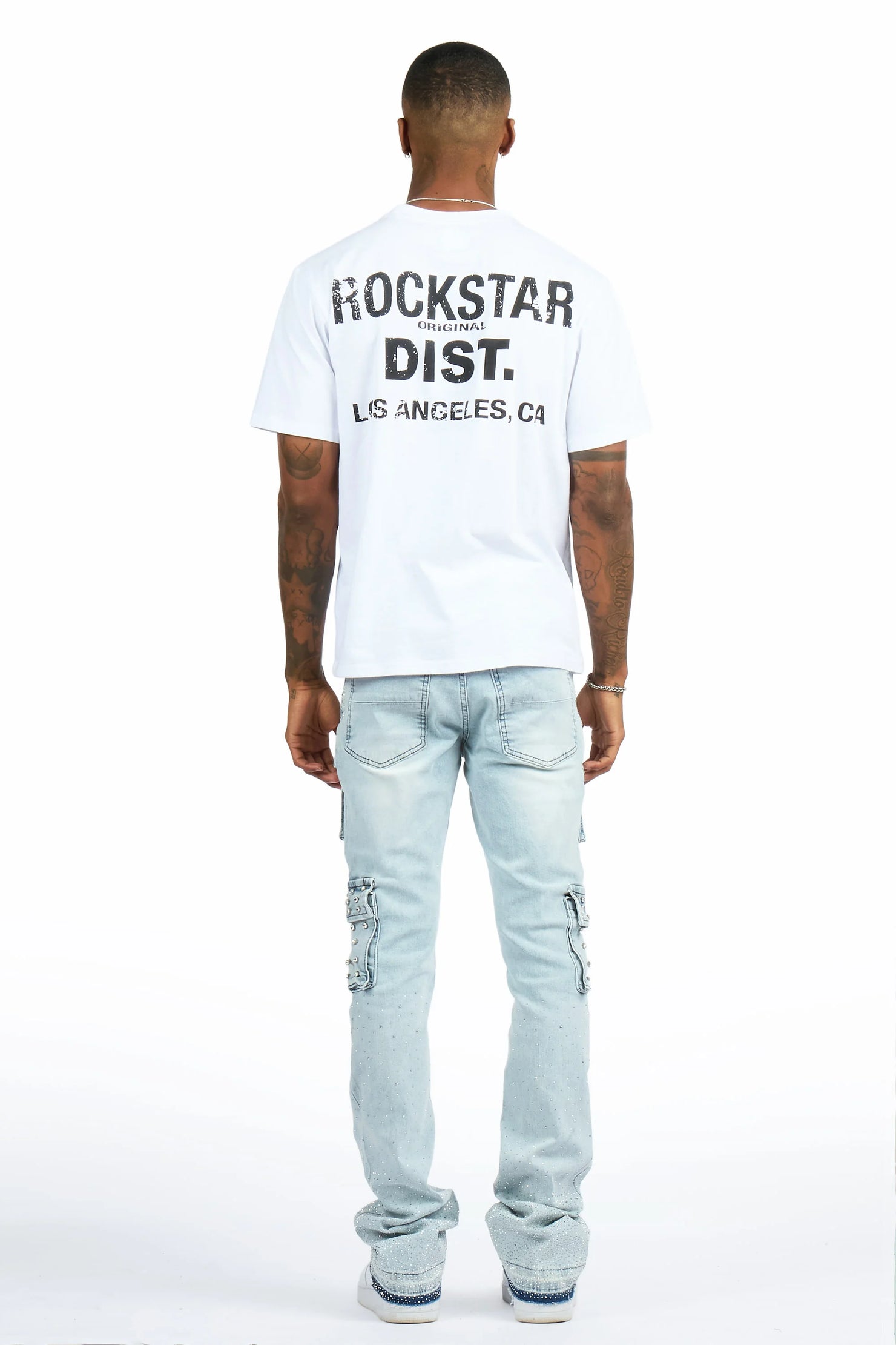 Arman Light Blue Rhinestone Stacked Fit Jean