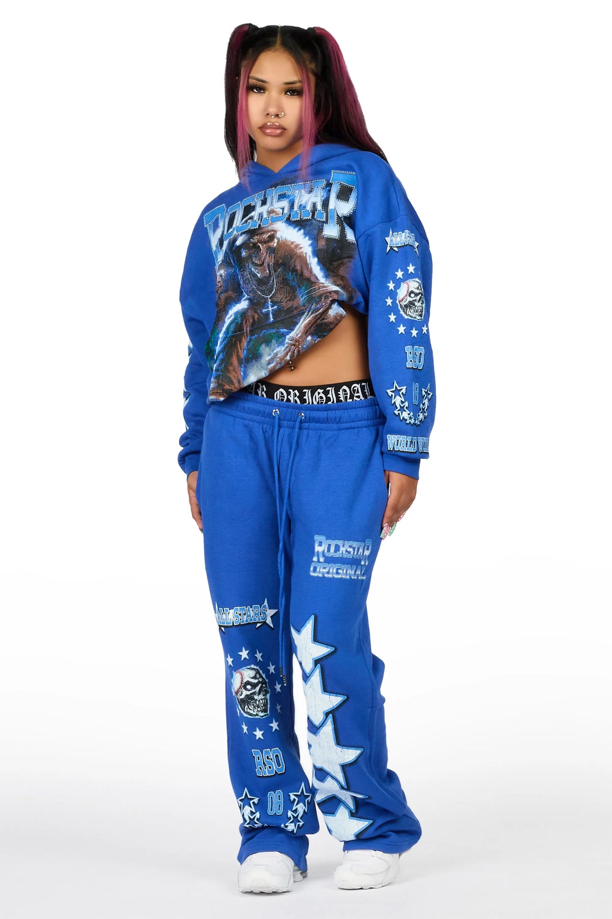 Jaiyana Royal Blue Graphic Baggy Fit Track Set
