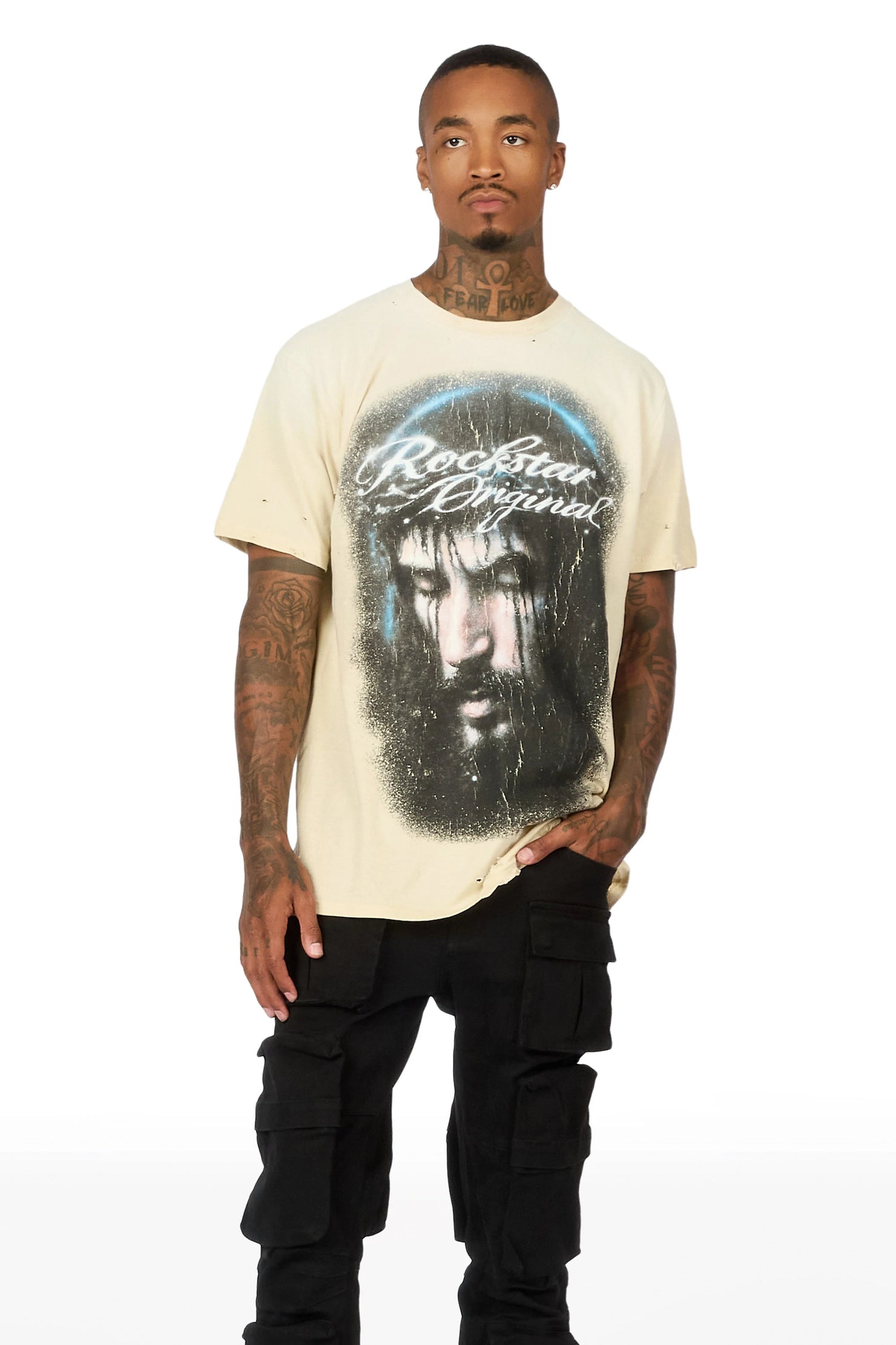 Graves Beige Oversized Graphic T-Shirt