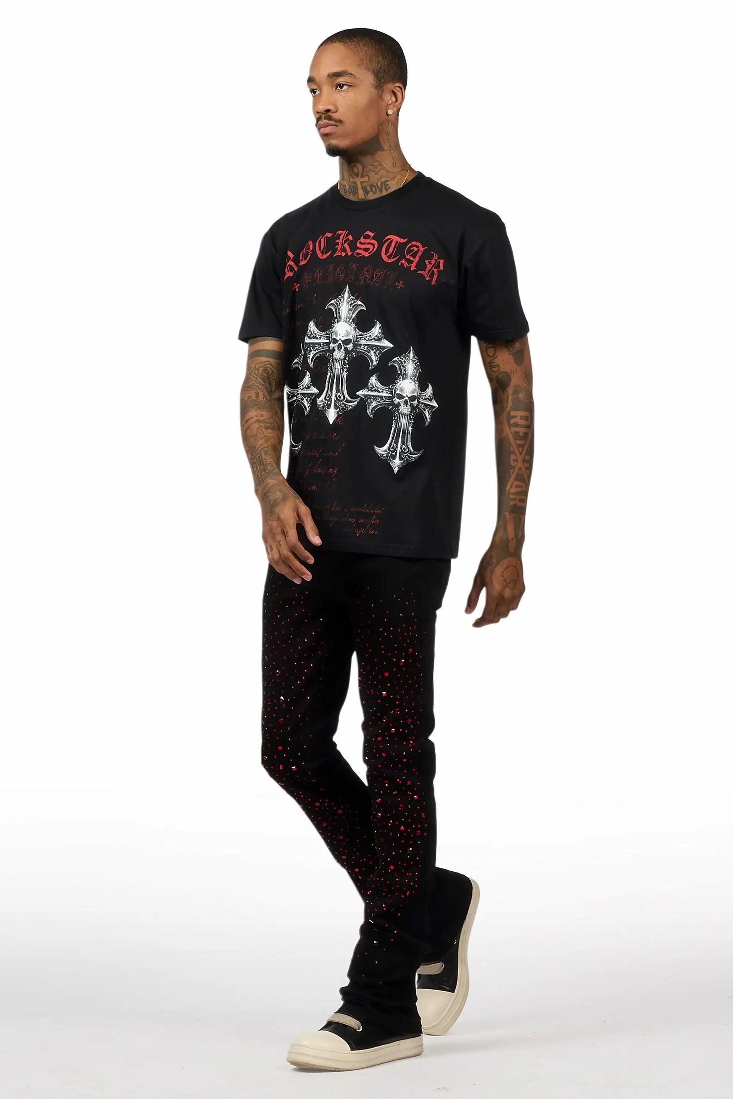 Twinkle Black Rhinestone Stacked Flare Jean