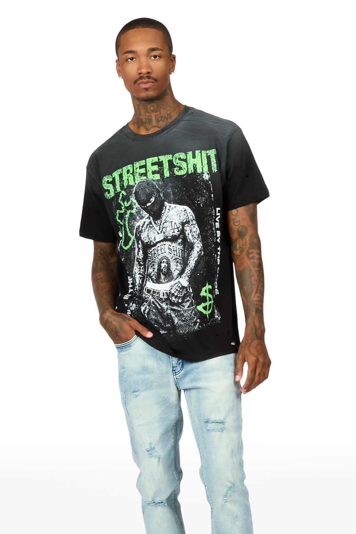 Kace Black Oversized Graphic T-Shirt