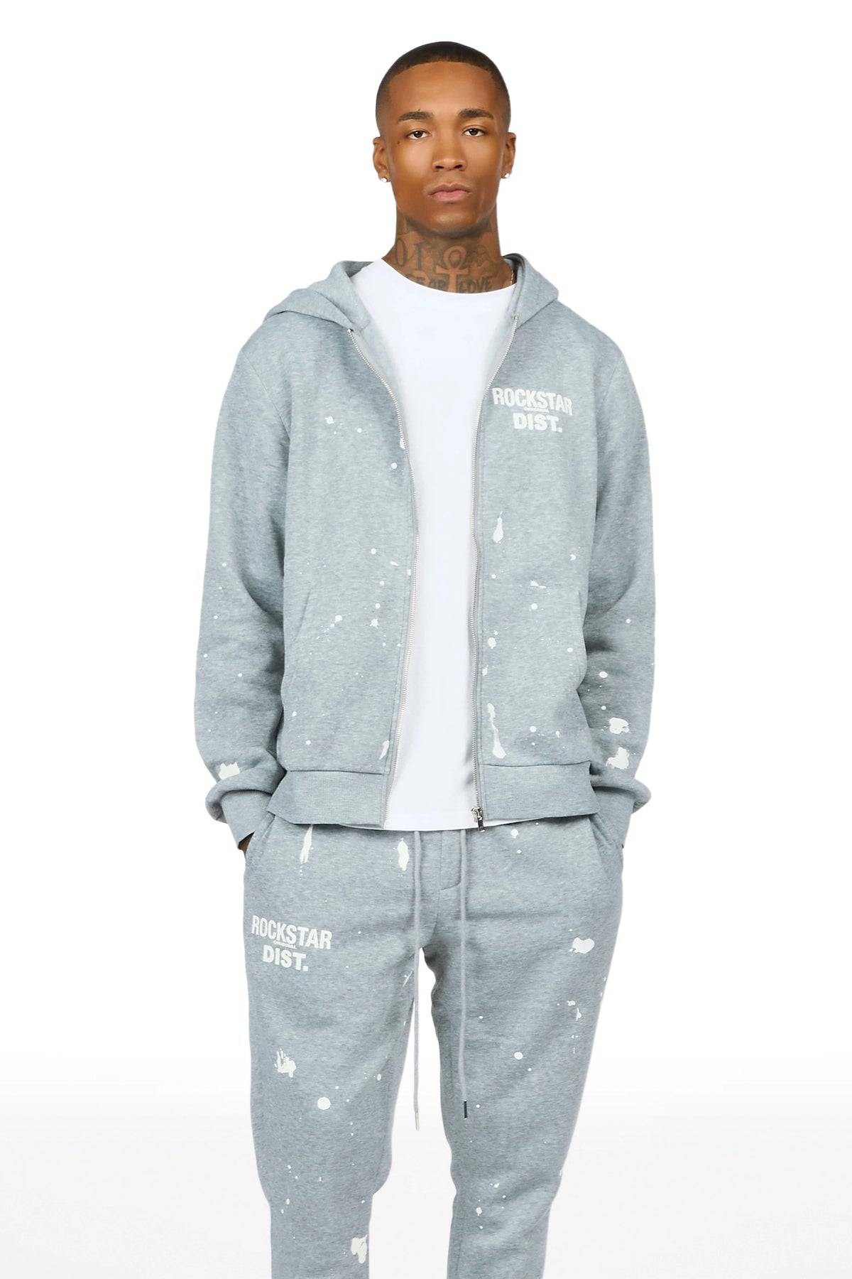 Zip Up Heathery Grey Raffer Hoodie/Stacked Track Set