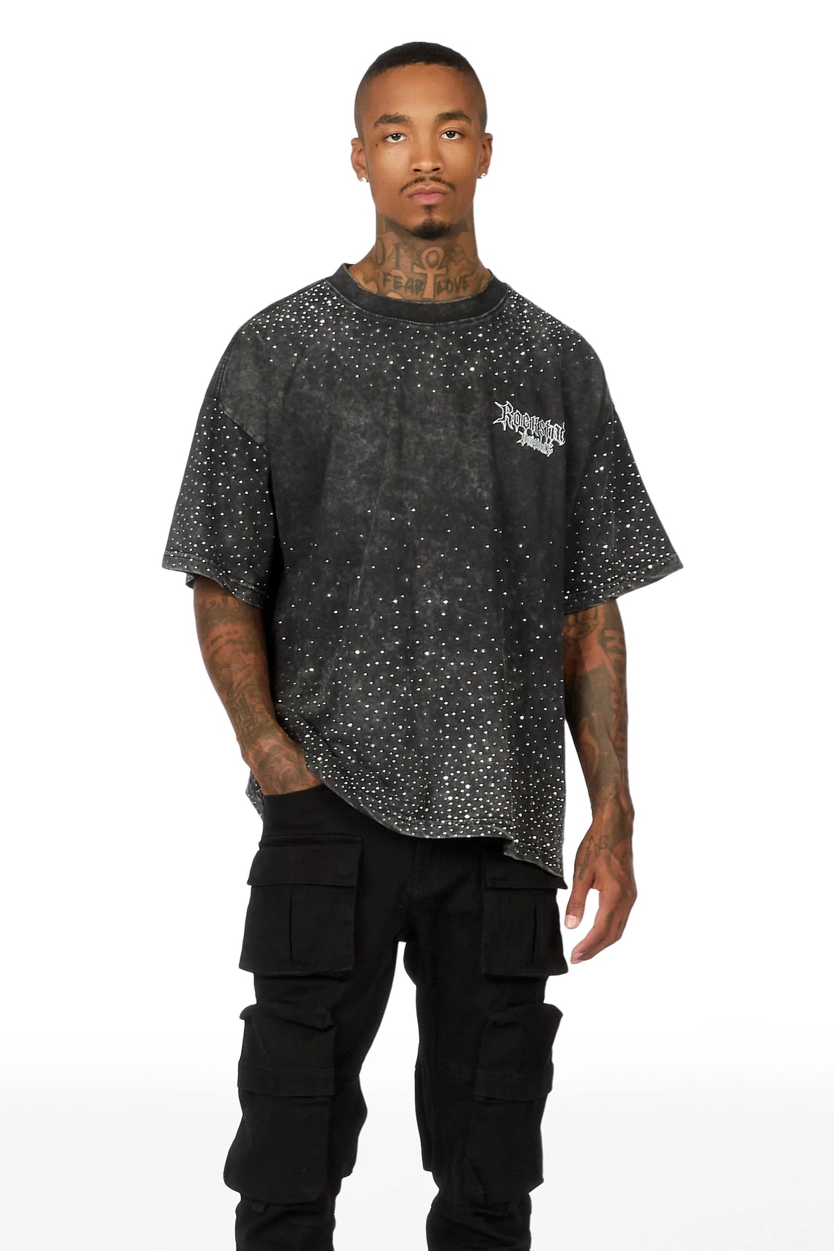 Twinkle Black Rhinestone Oversized Graphic T-Shirt