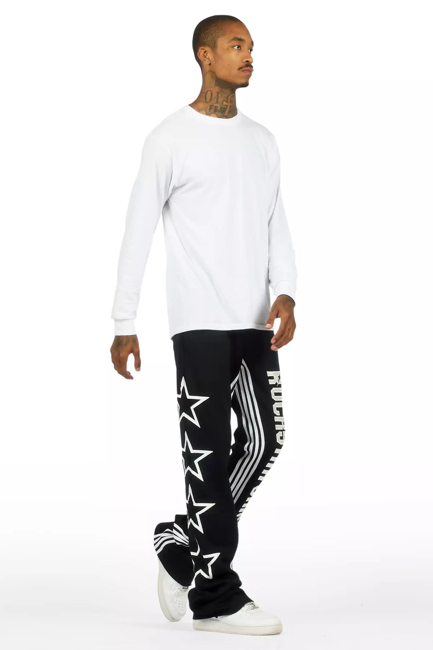 Skender Black Baggy Stacked Pant