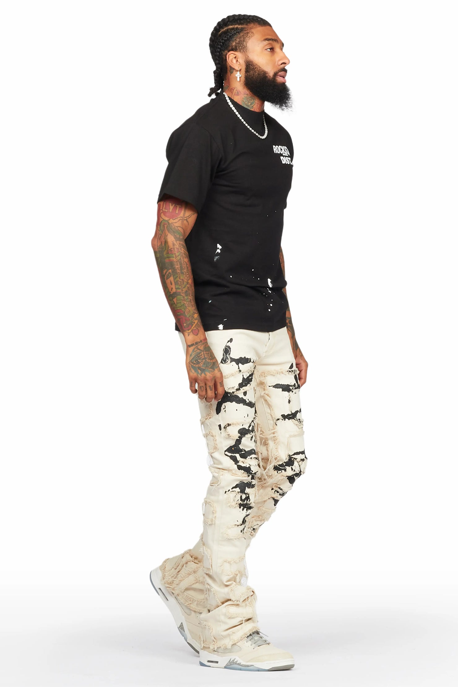 Kaito Beige Painter Stacked Flare Jean