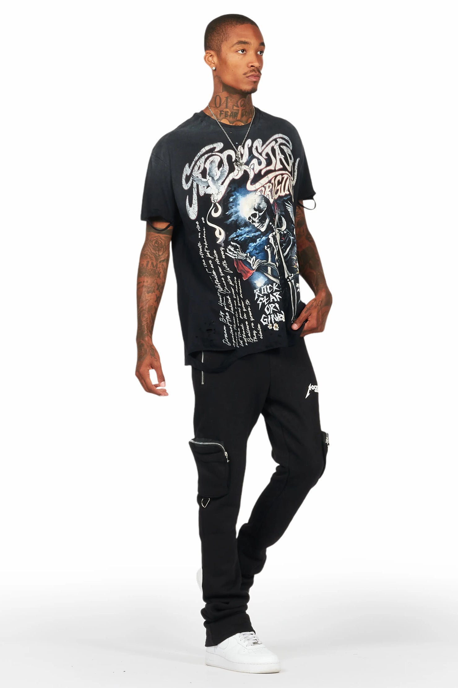 Colin Black Stacked Flare Track Pant