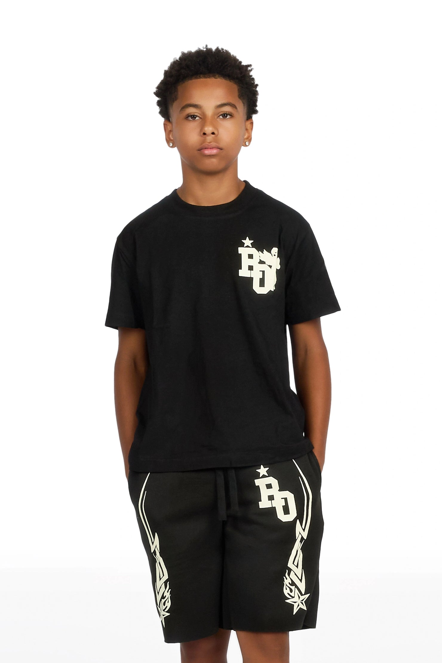 Boys Plutix Black/Cream Graphic T-Shirt/Short Set
