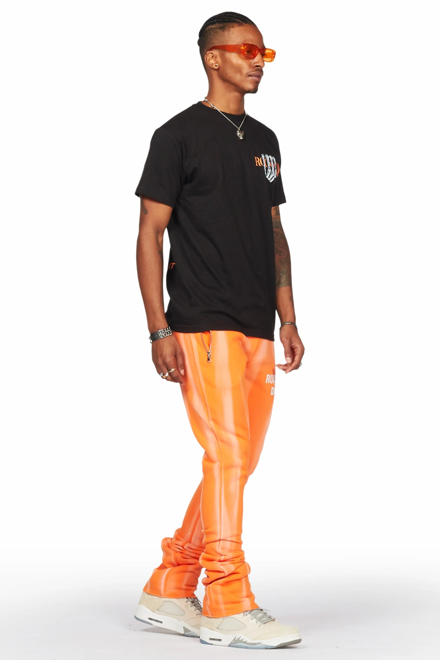 Firoz Orange Graphic Stacked Flare Pant