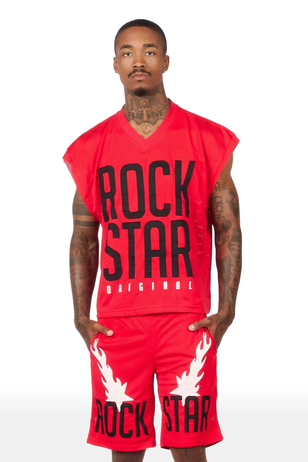 Climi Red Cut Sleeve T-Shirt/Short Set