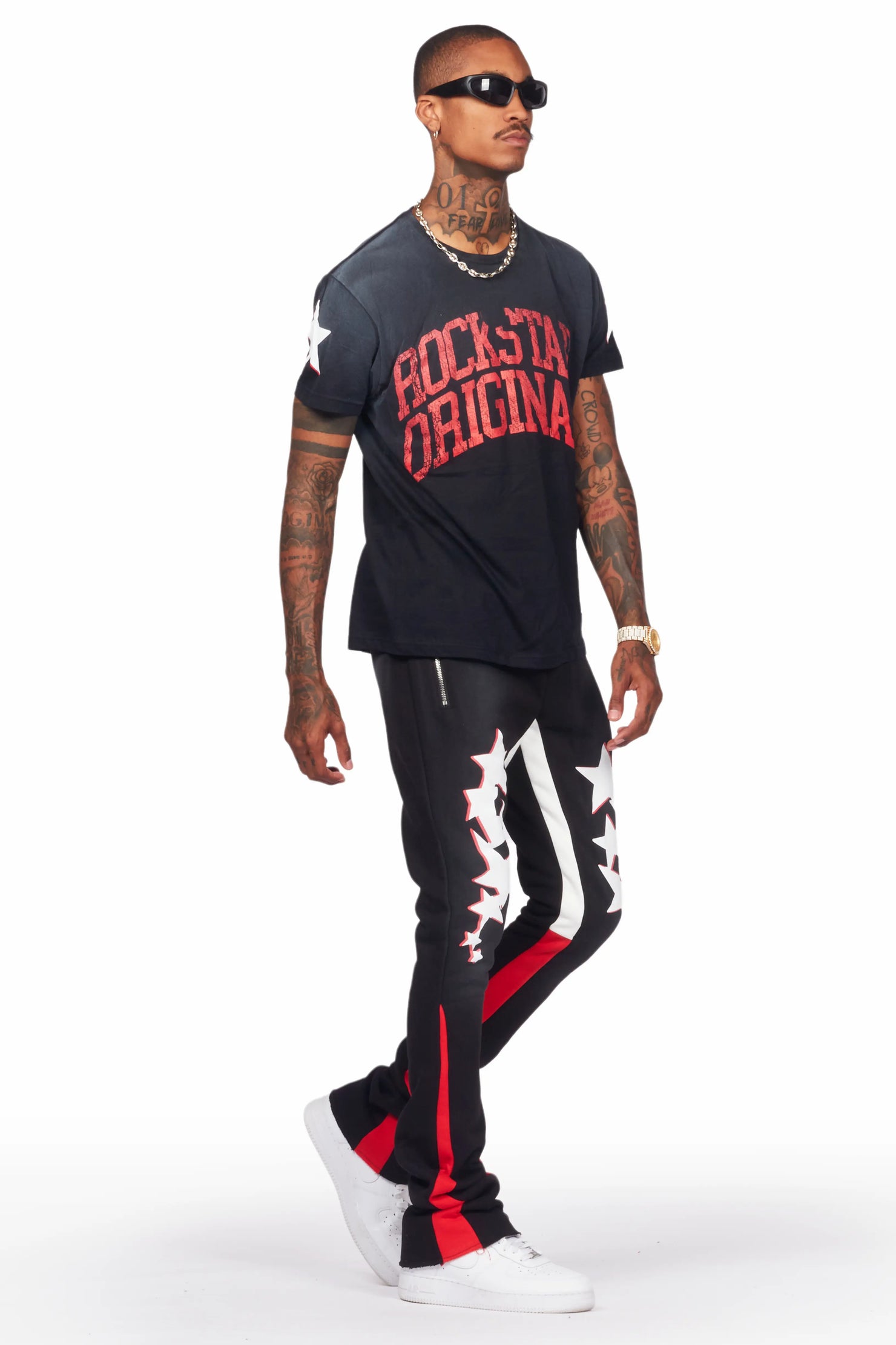 Shiny Black T-Shirt/Stacked Flare Track Set