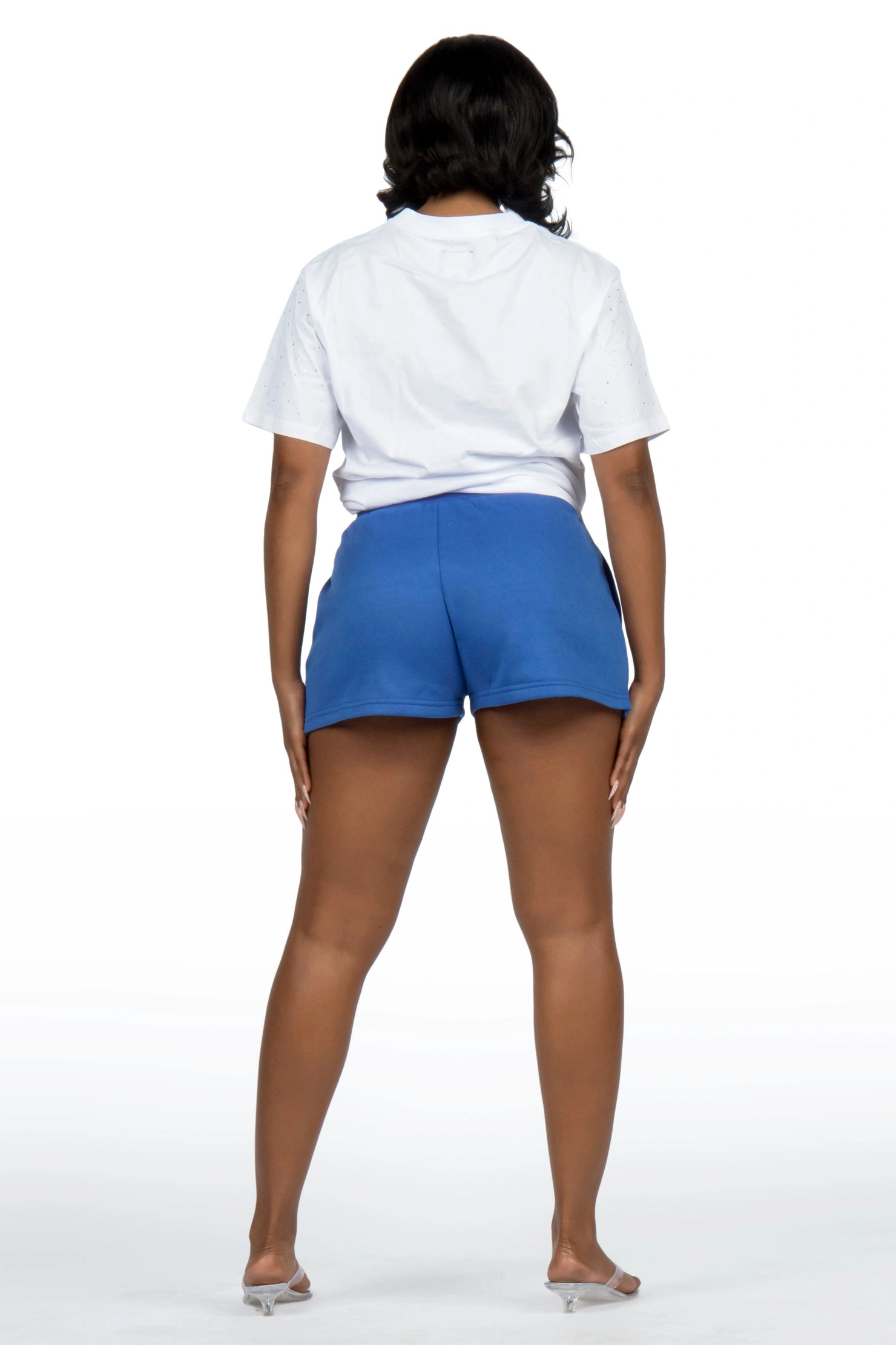 Flaveya White/Royal Blue Rhinestone T-Shirt Short Set