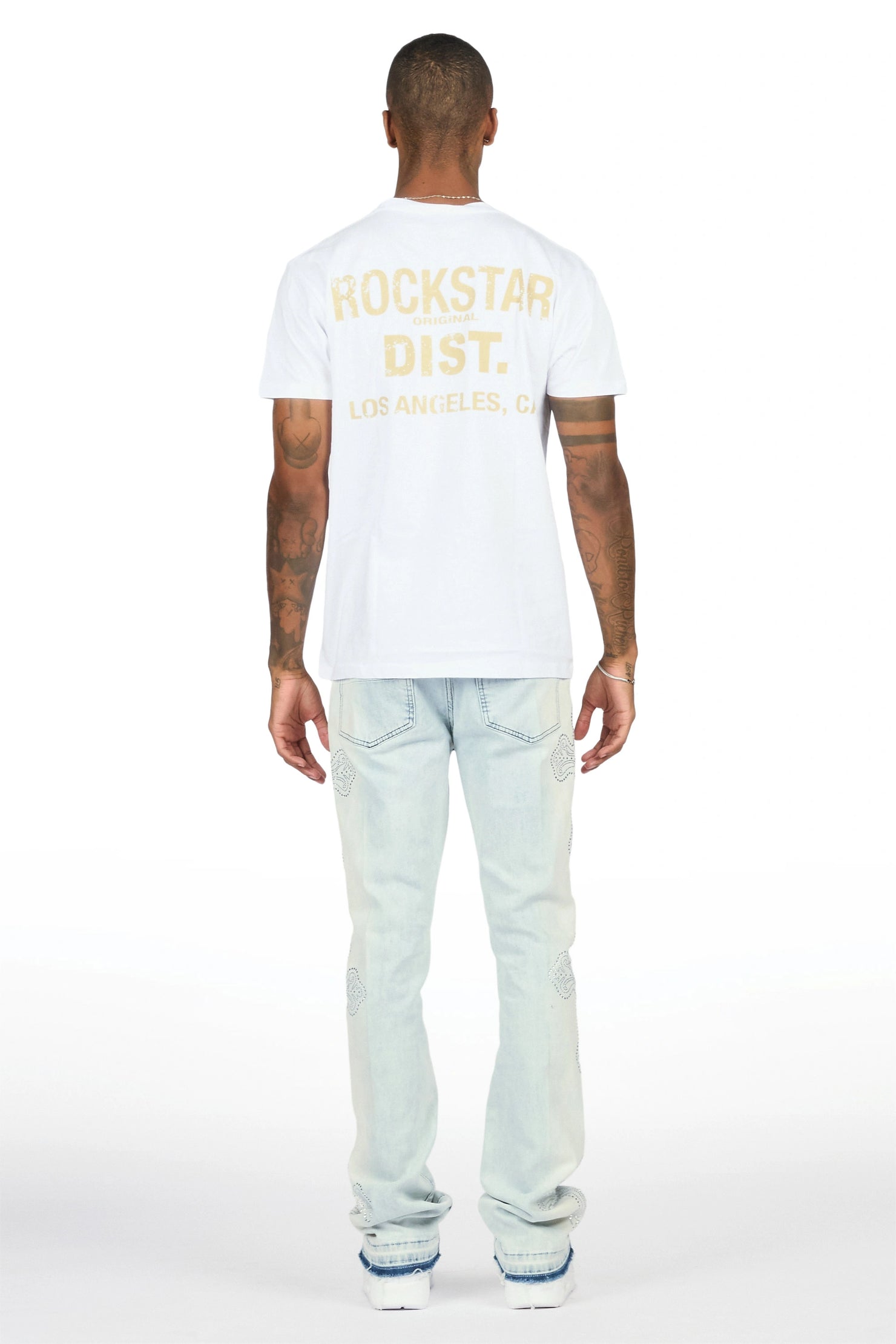 Reggie Light Blue Rhinestone Stacked Flare Jean
