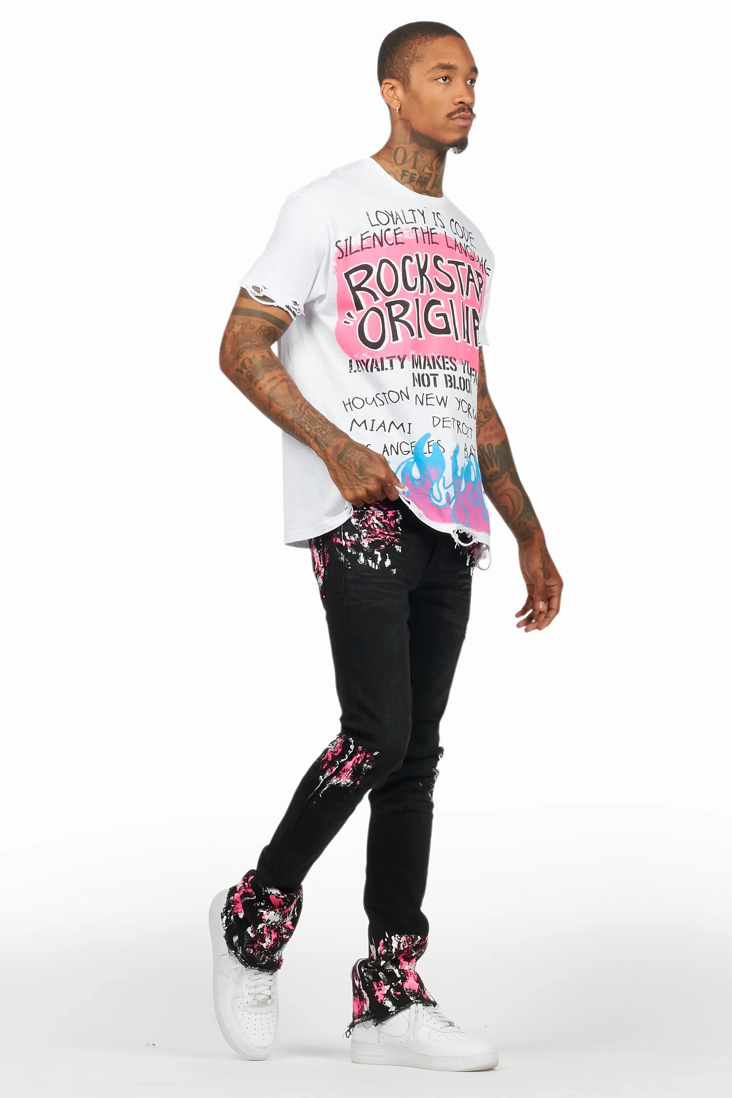 Kodak Black/Pink Painter Stacked Flare Jean