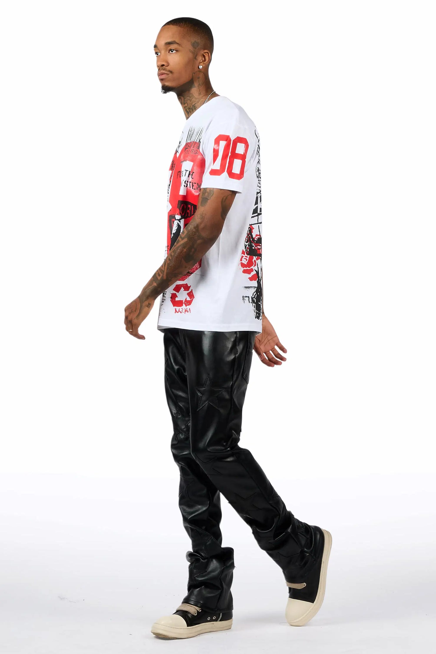 Steen Black/Black PU Stacked Flare Jean