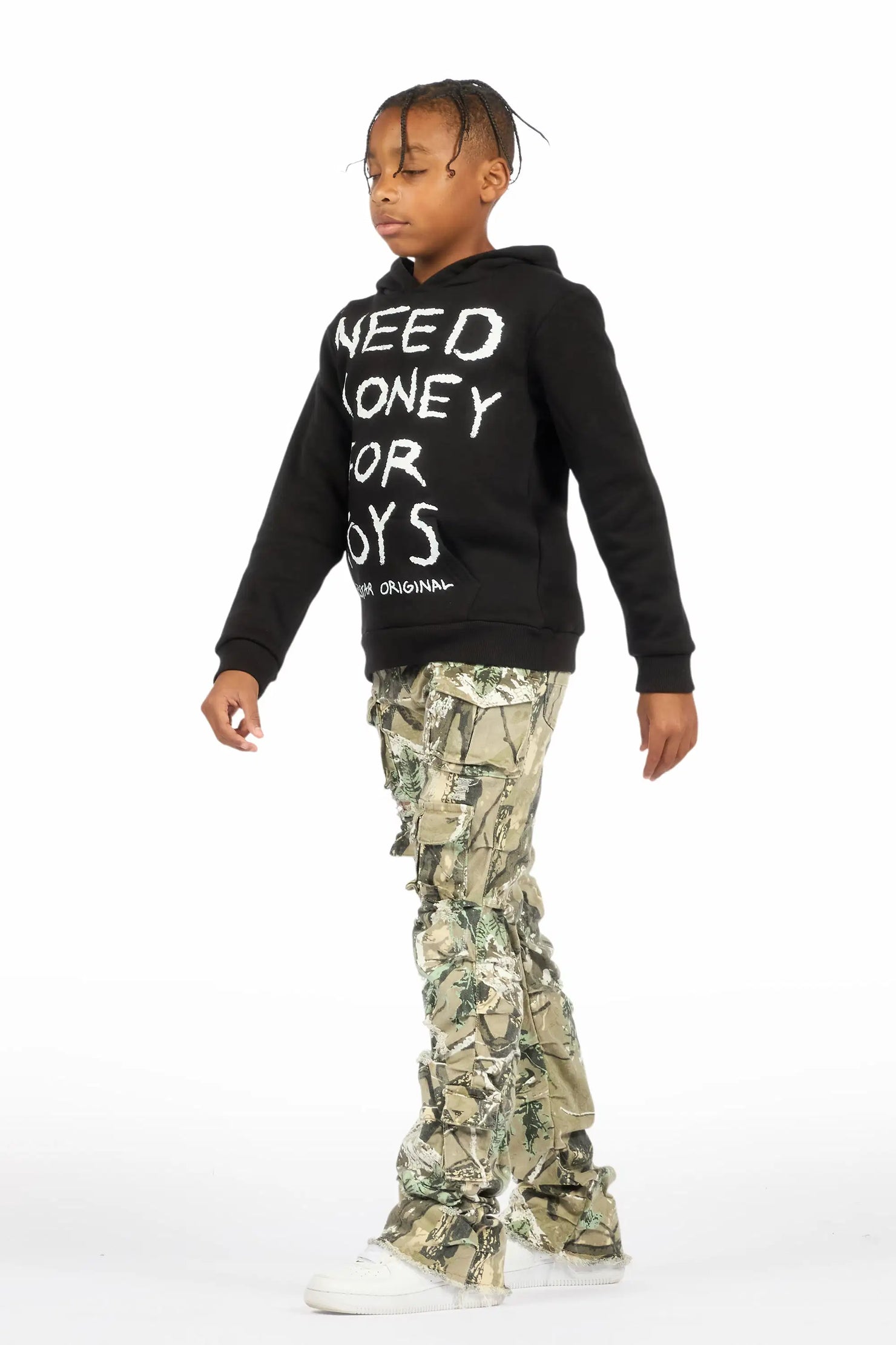 Boys M4 Toys Black/Camo Hoodie Stacked Jean Set