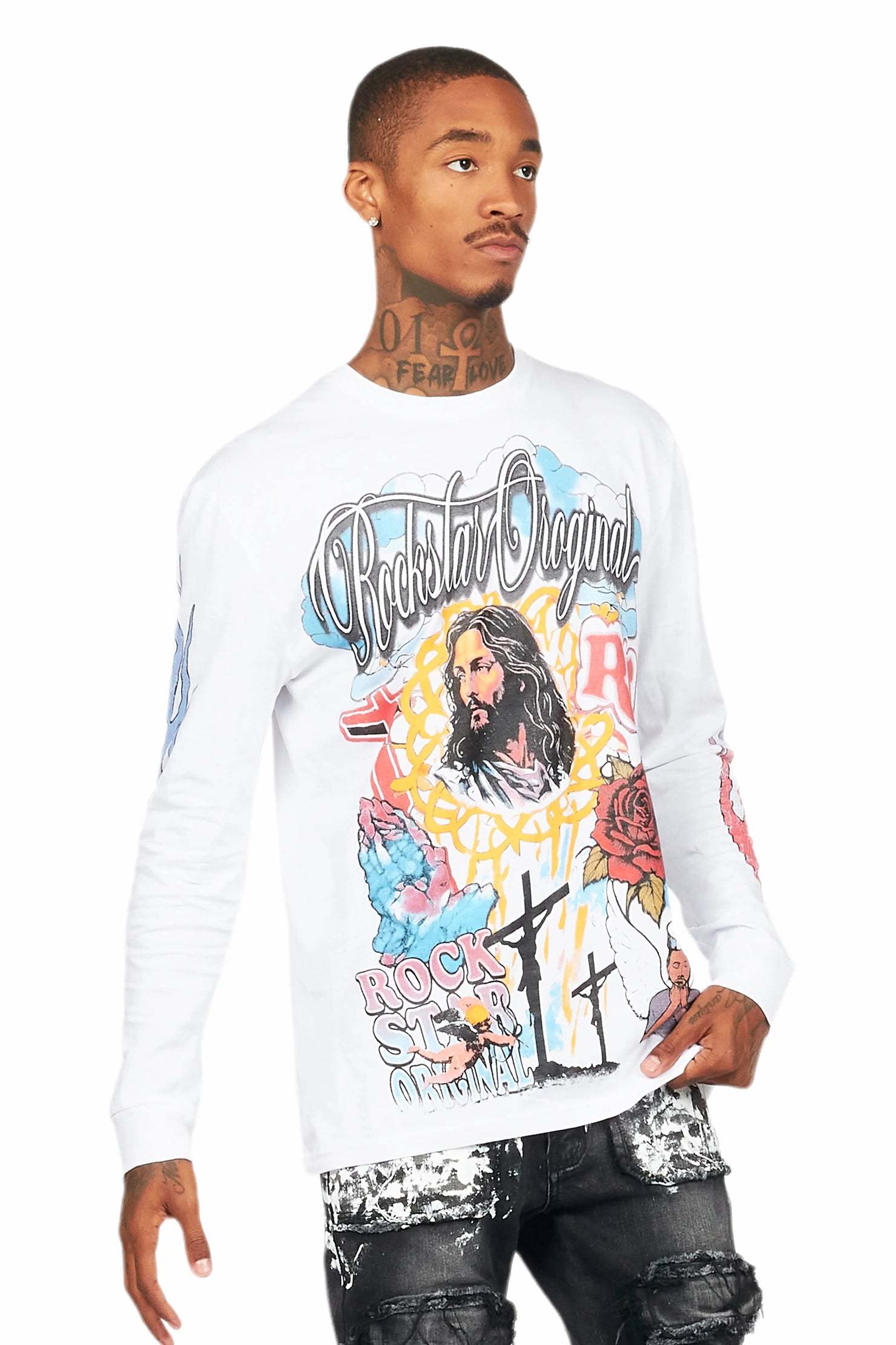 Tadashi White Long Sleeve Graphic T-Shirt