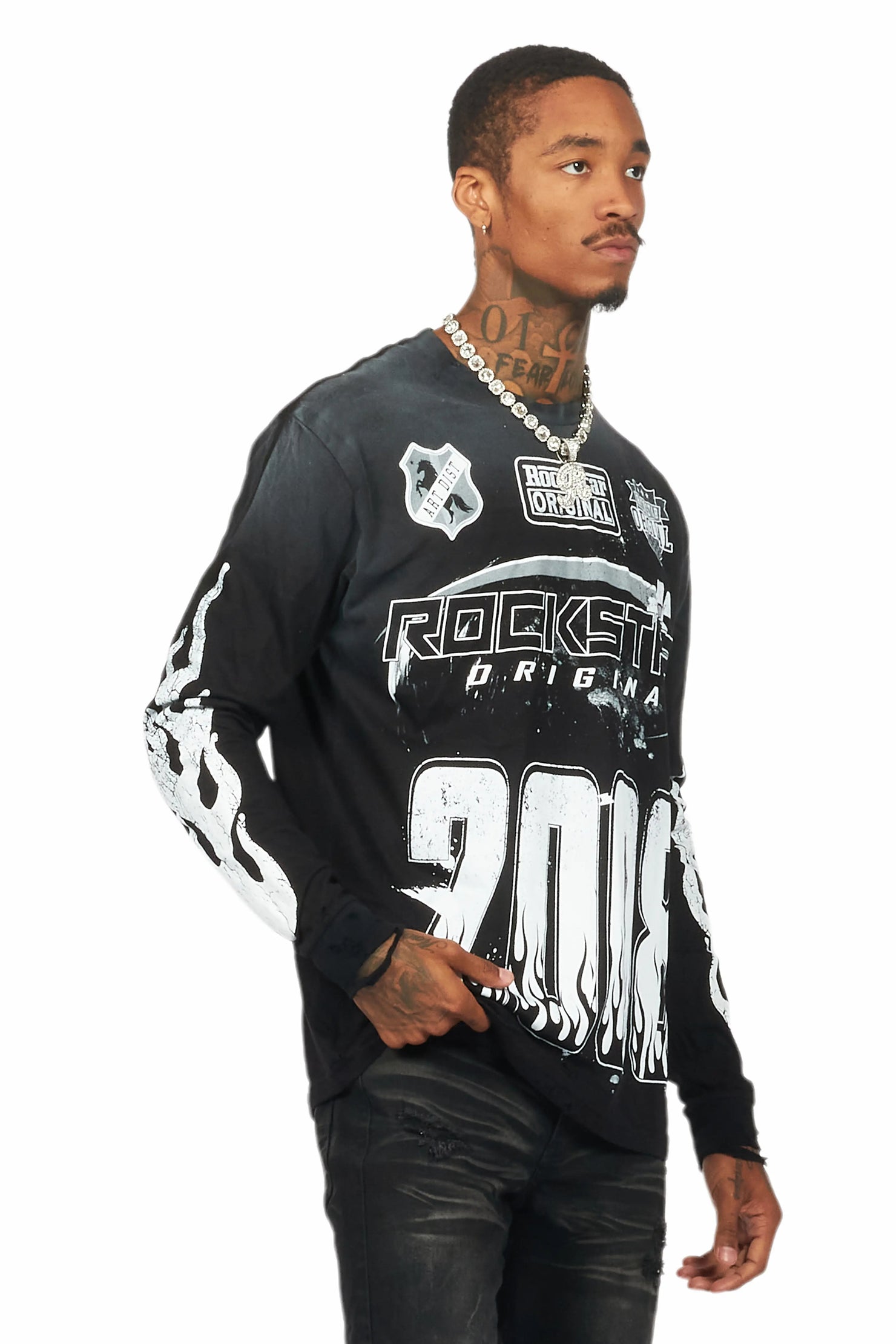 Amos Black/White Long Sleeve Graphic T-Shirt