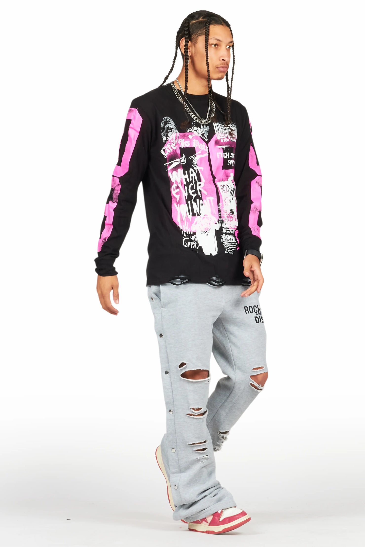 Chance Heather Grey Baggy Snap Button Pant