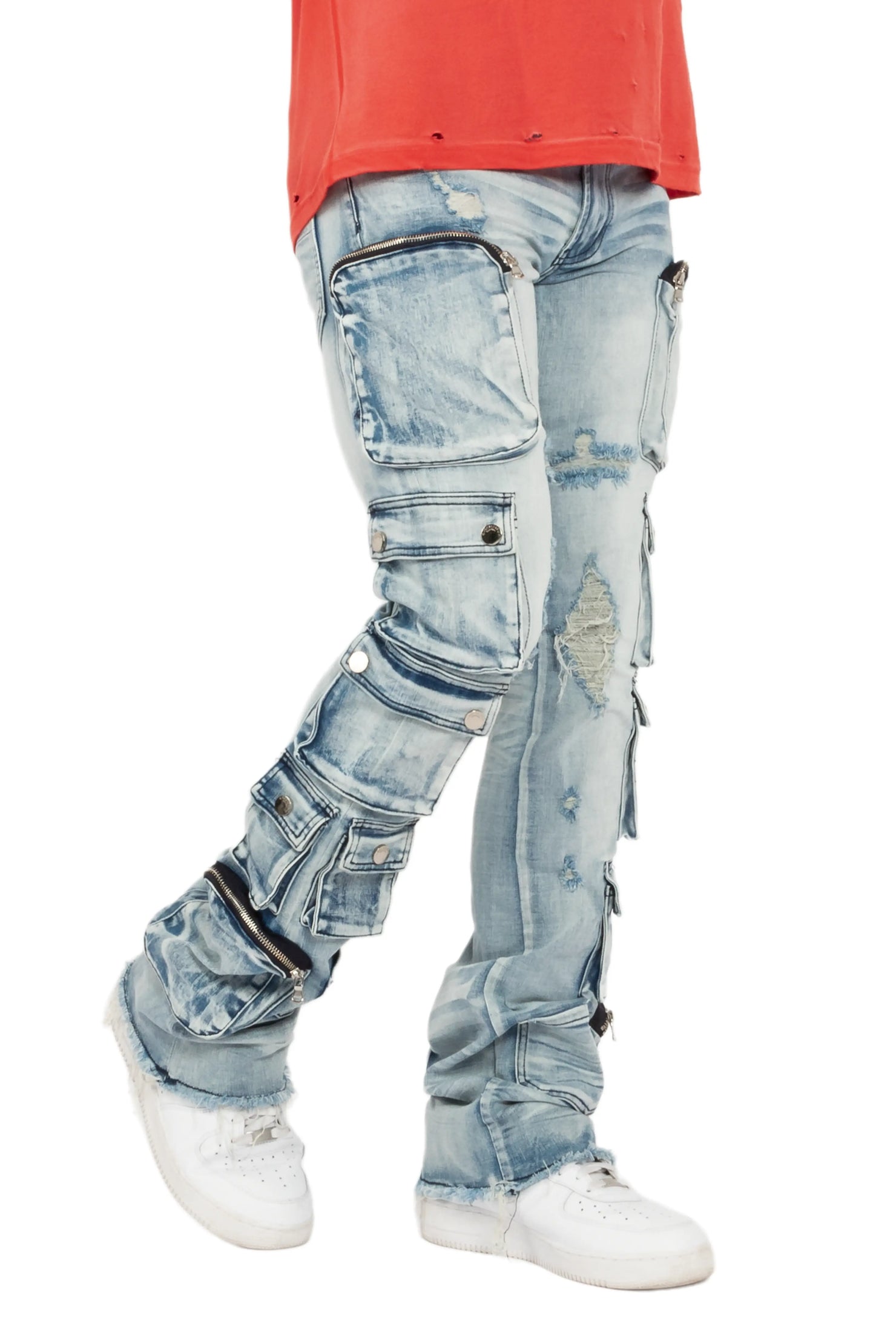 Konrad Light Blue Cargo Stacked Flare Jean