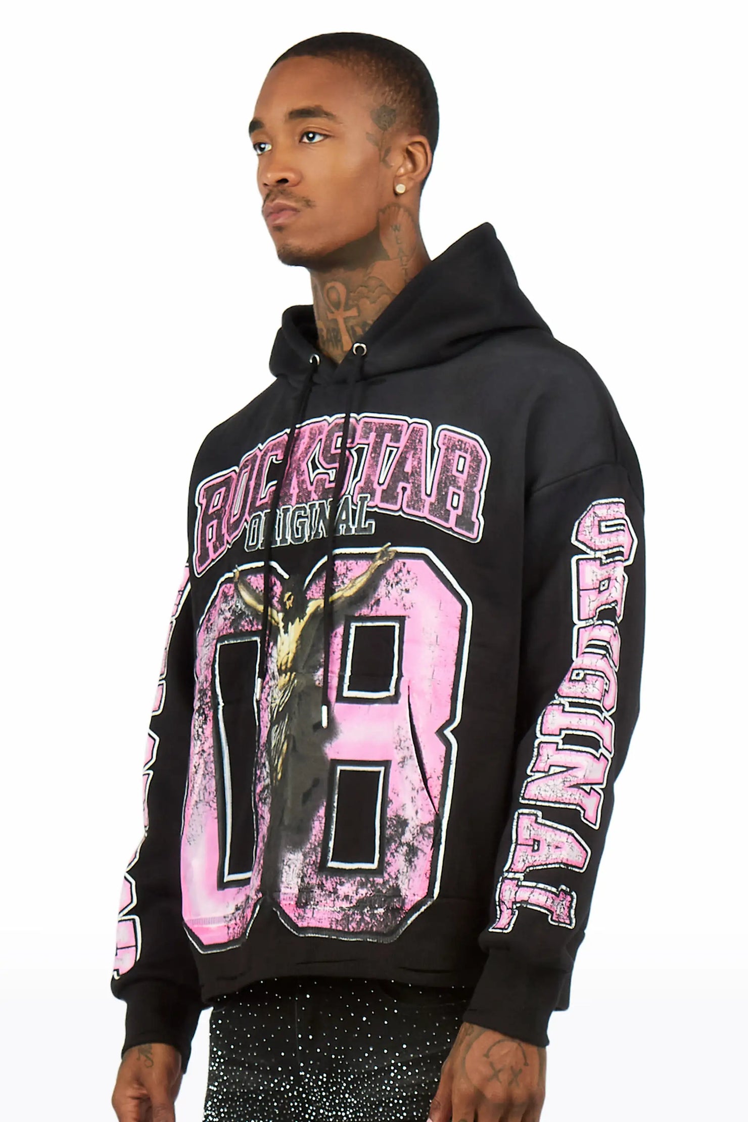Fields Black Distressed Graphic Relaxed Hoodie