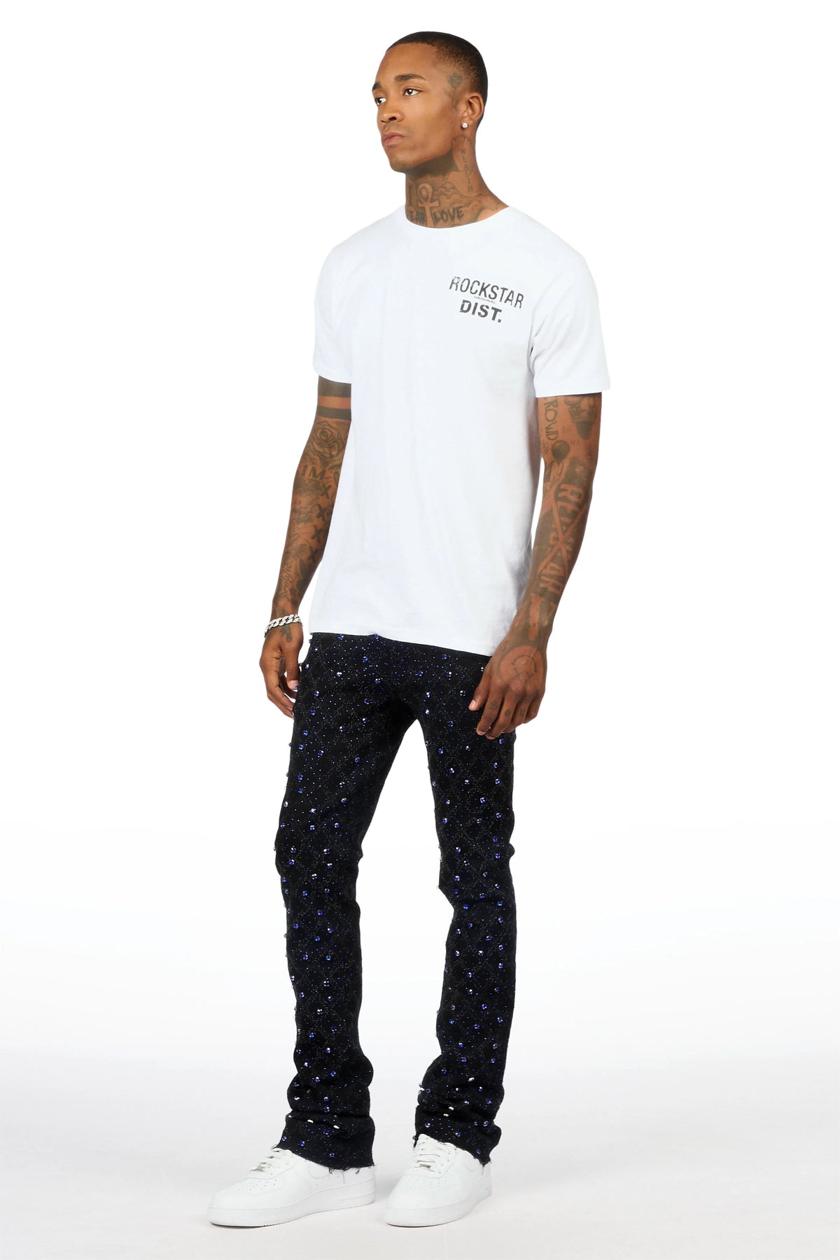 Glit Black/Royal Rhinestone Stacked Flare Jean