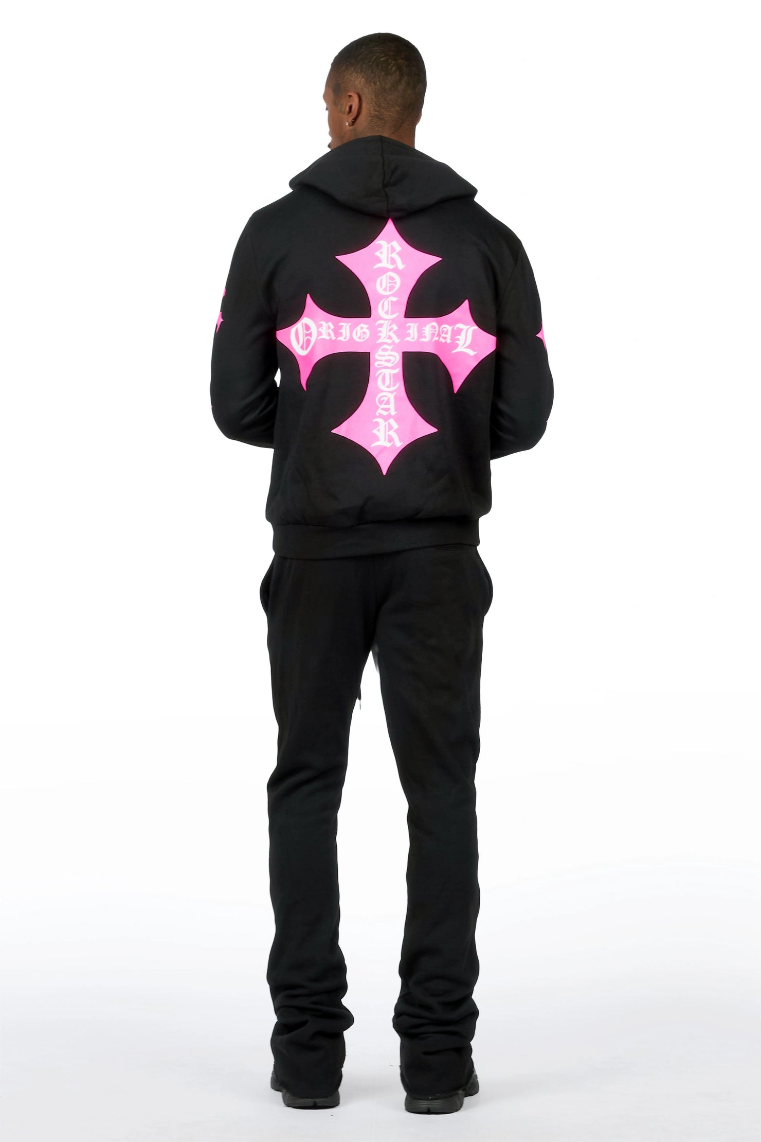 Slaydr Black/Pink Hoodie/Stacked Flare Track Set